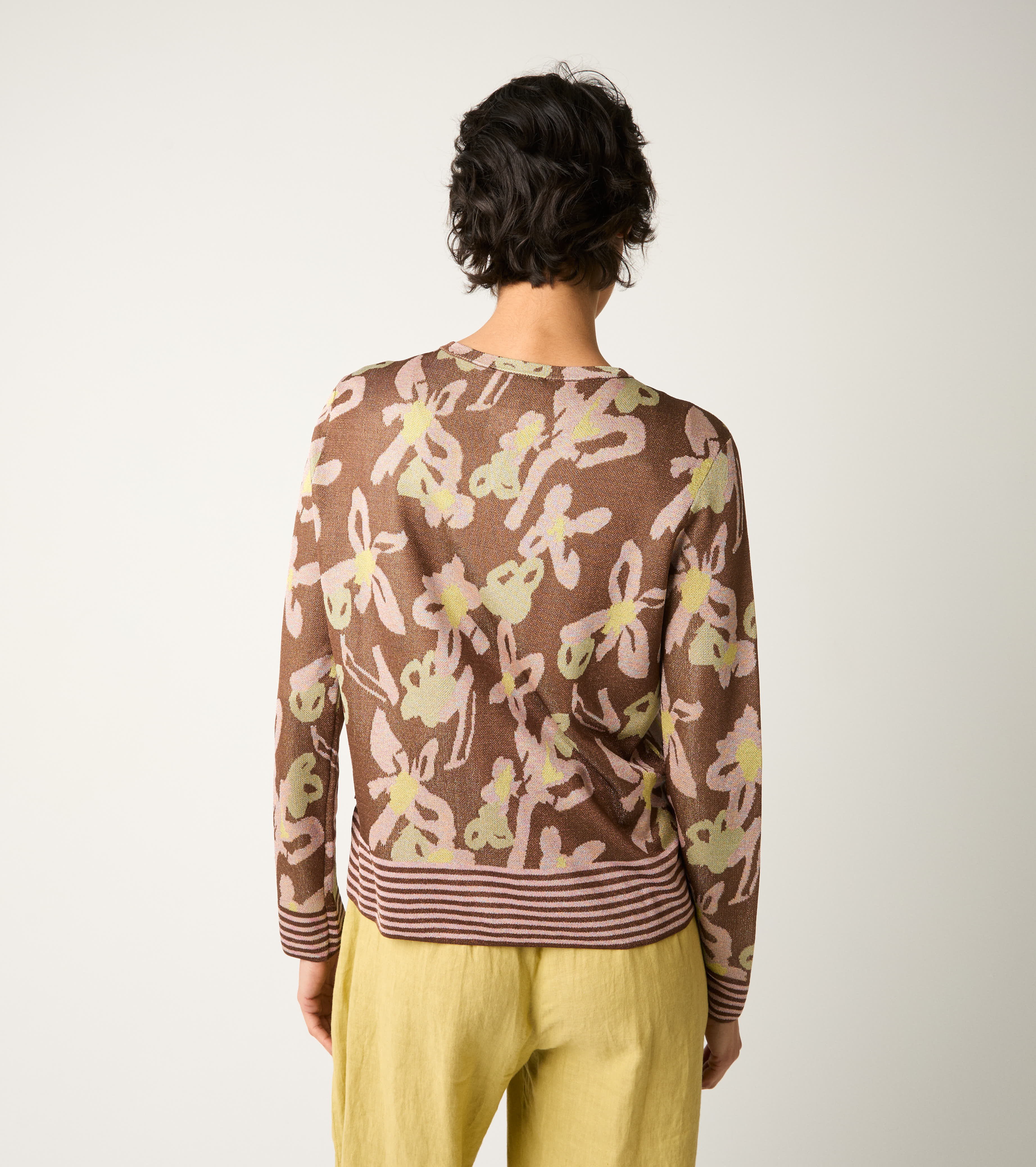 Jacquard cardigan with copper lap neck