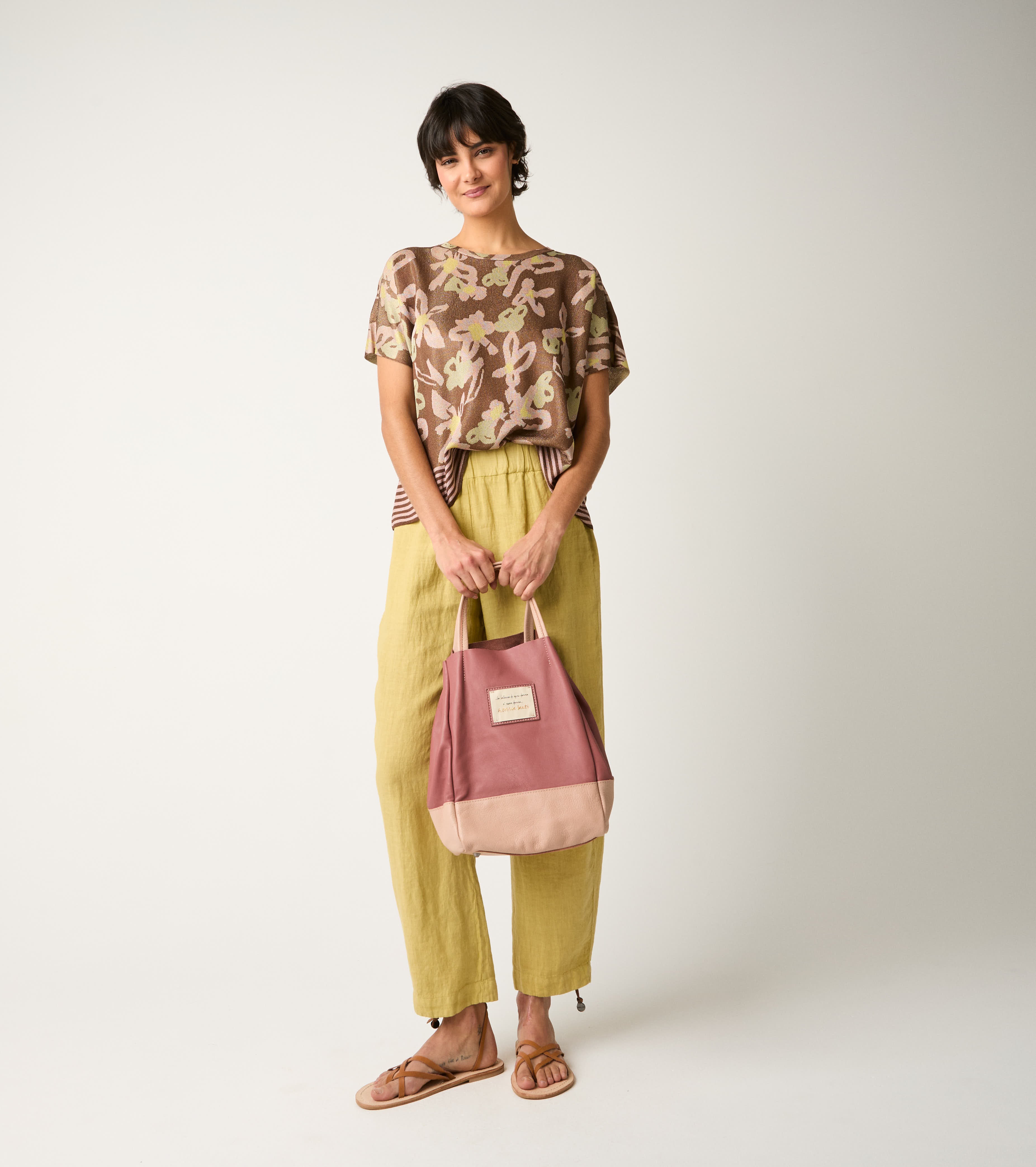 T-shirt jacquard con maniche corte rame
