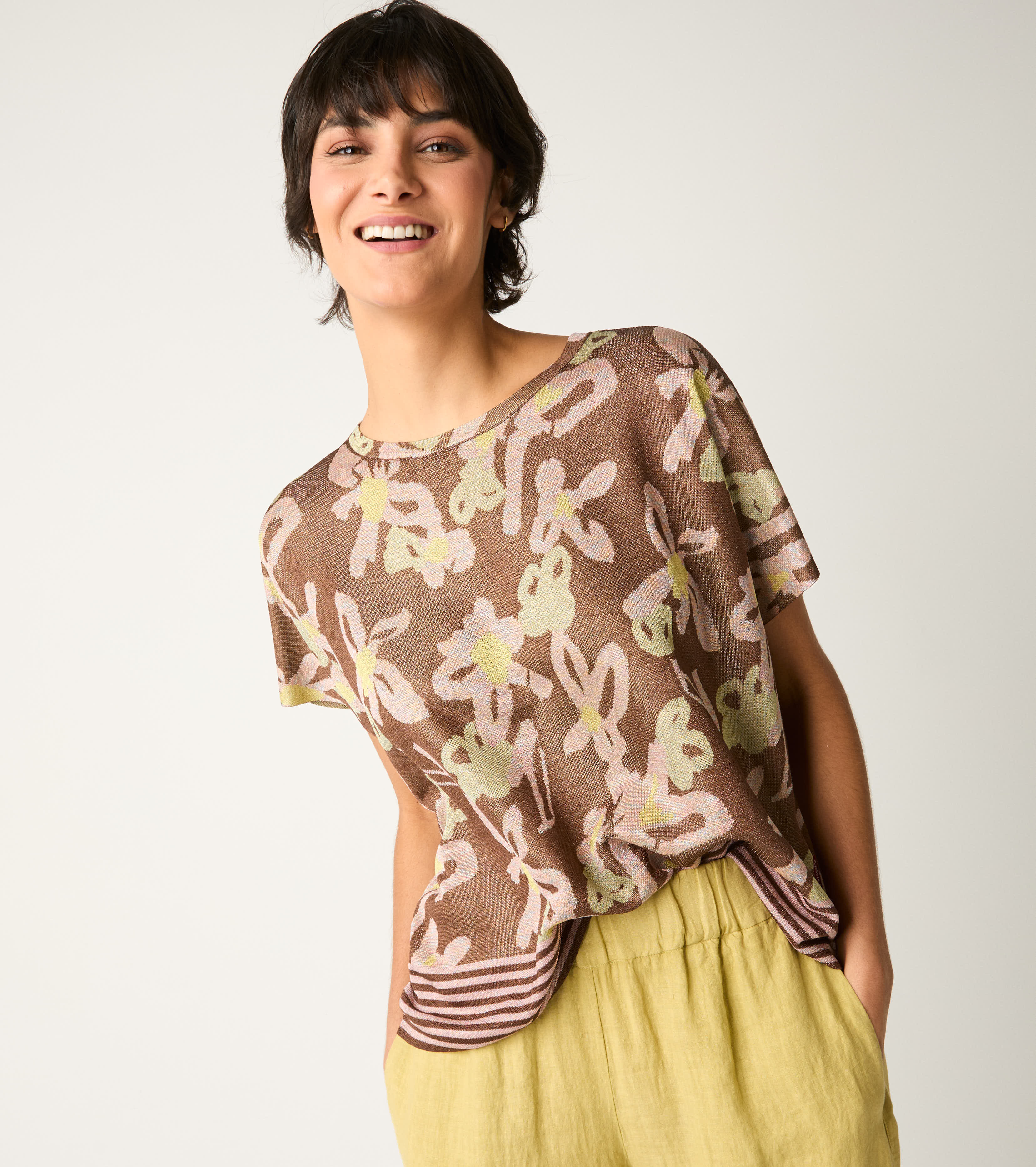 T-shirt jacquard con maniche corte rame