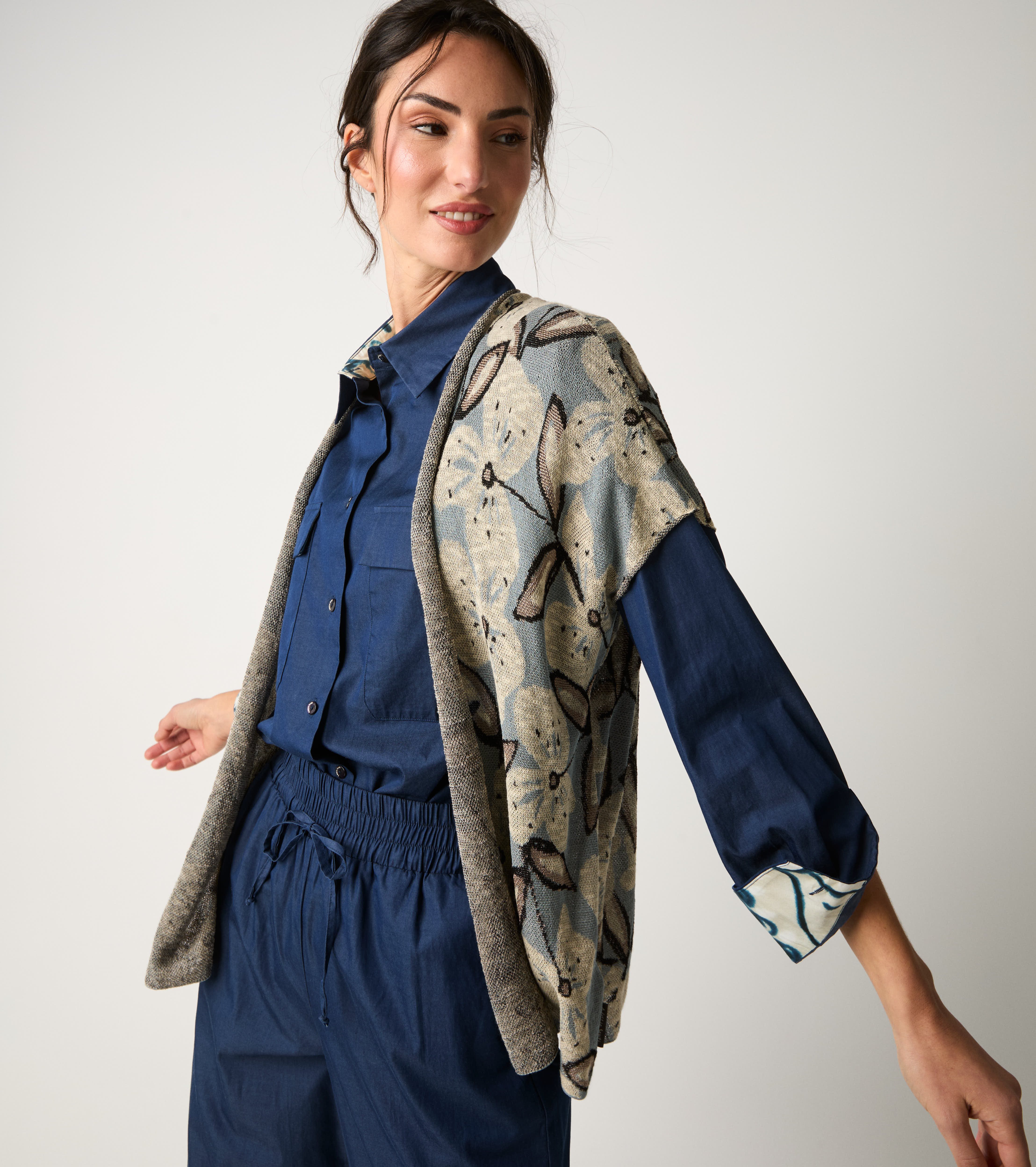 Cardigan jacquard con maniche corte selce