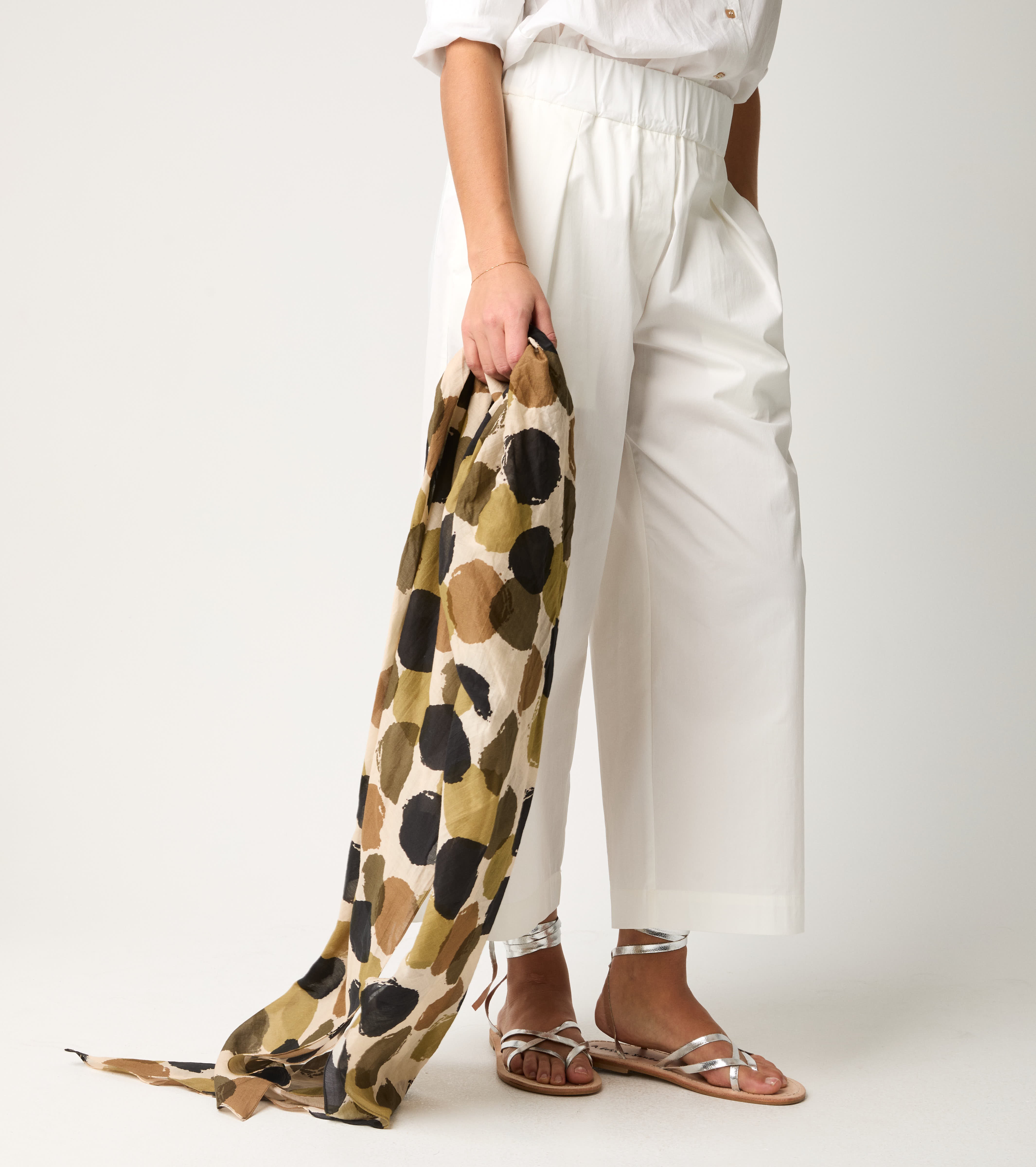Polka dot printed silk blend scarf