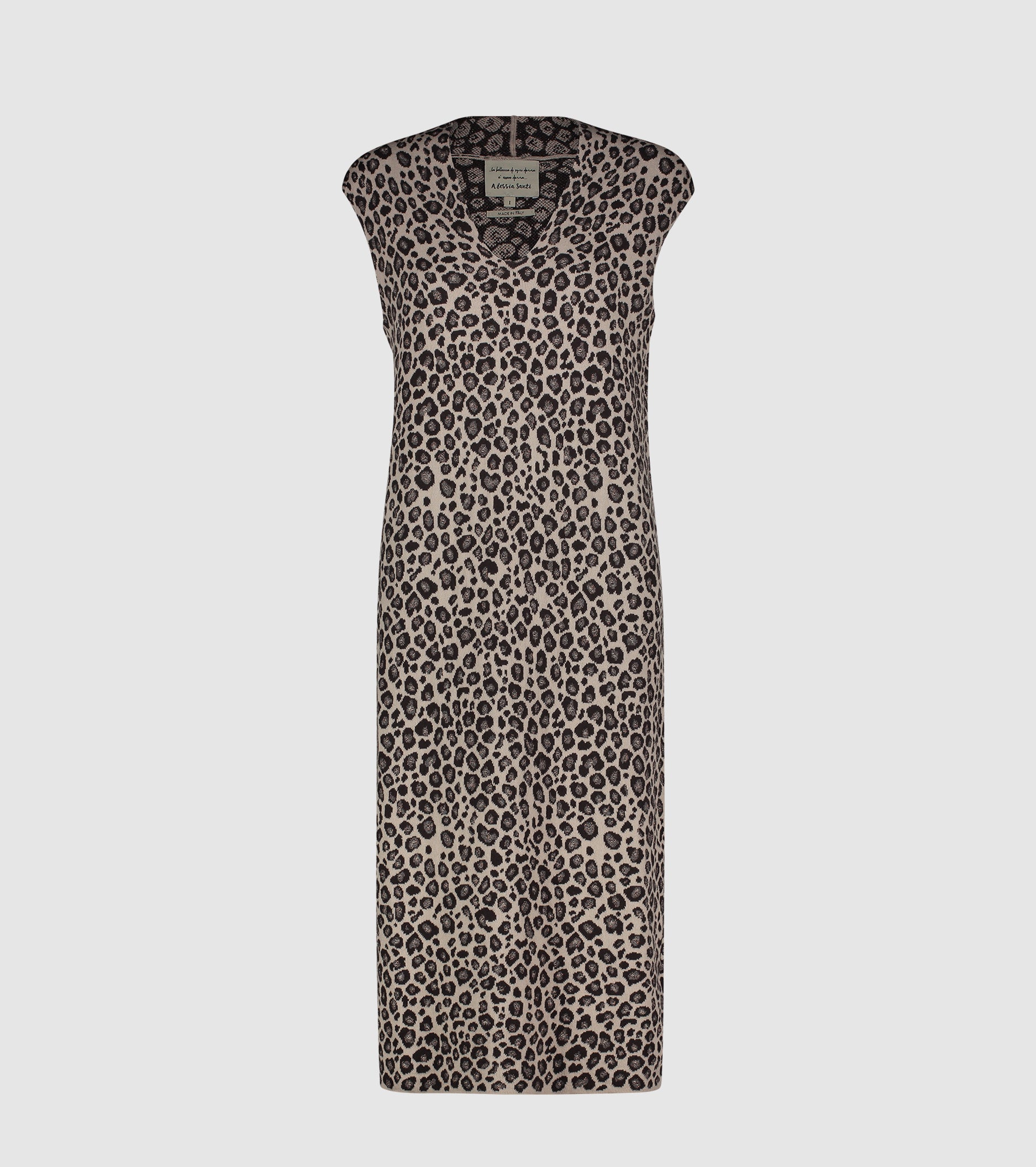 Animal print midi dress in cotton and wool jacquard knit