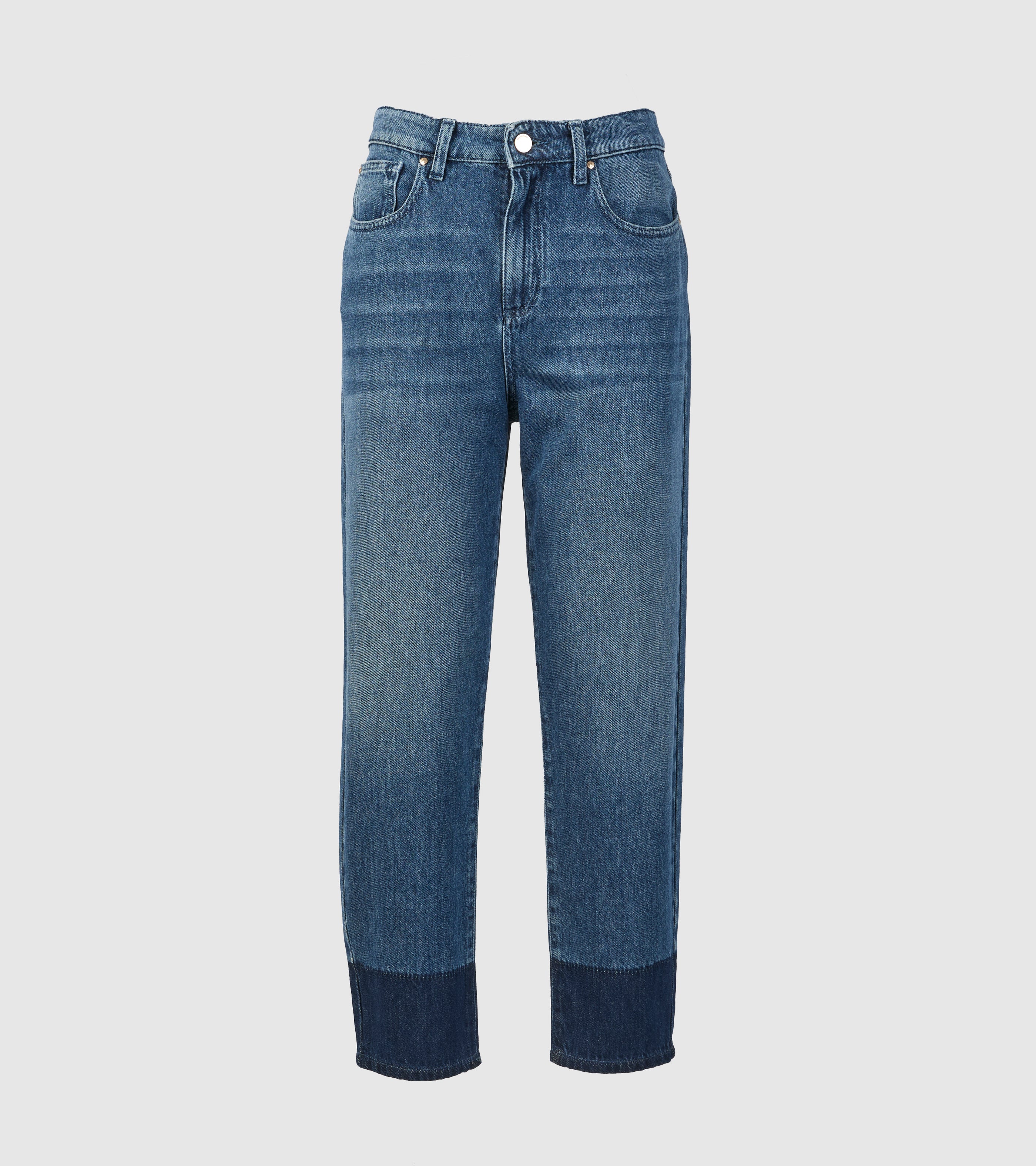 Jeans med høj talje og kontrastfarvet bund