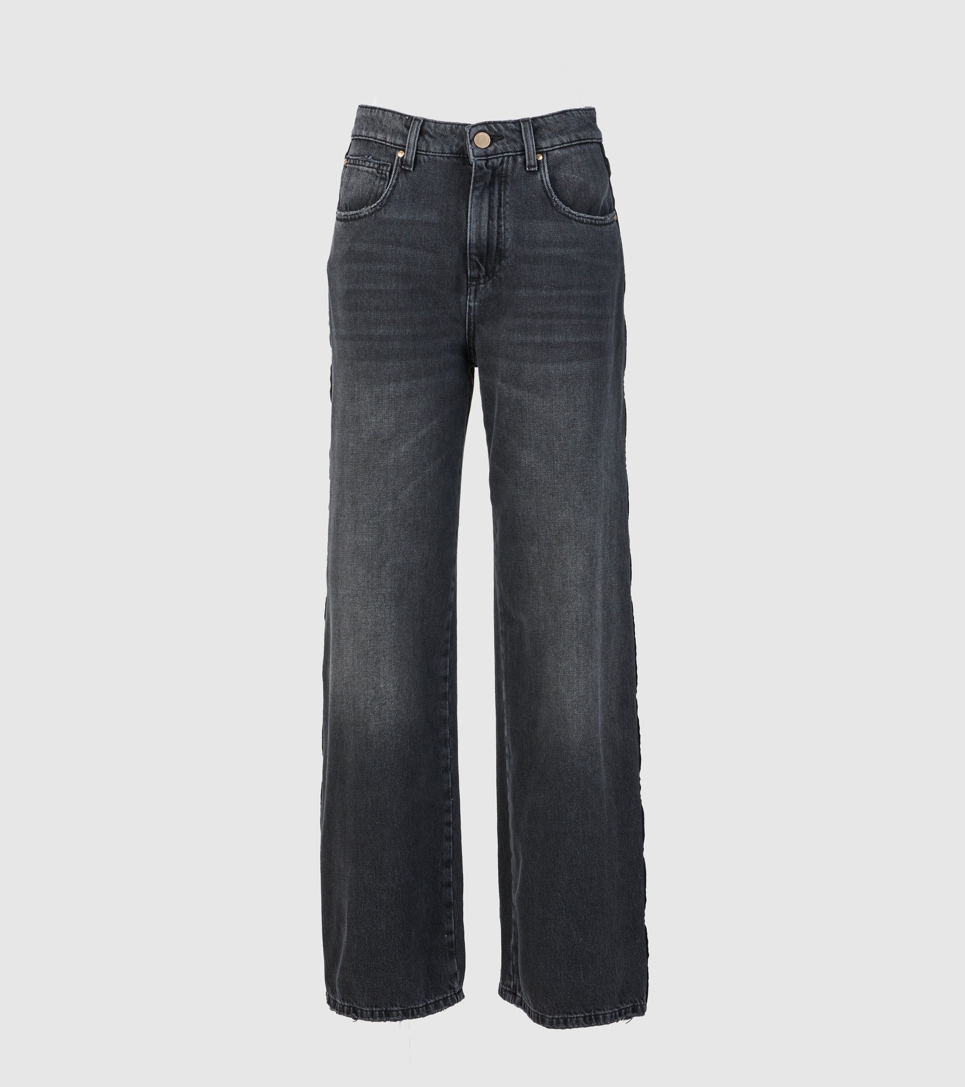 Black Denim Palazzo Jeans with Side Stripe