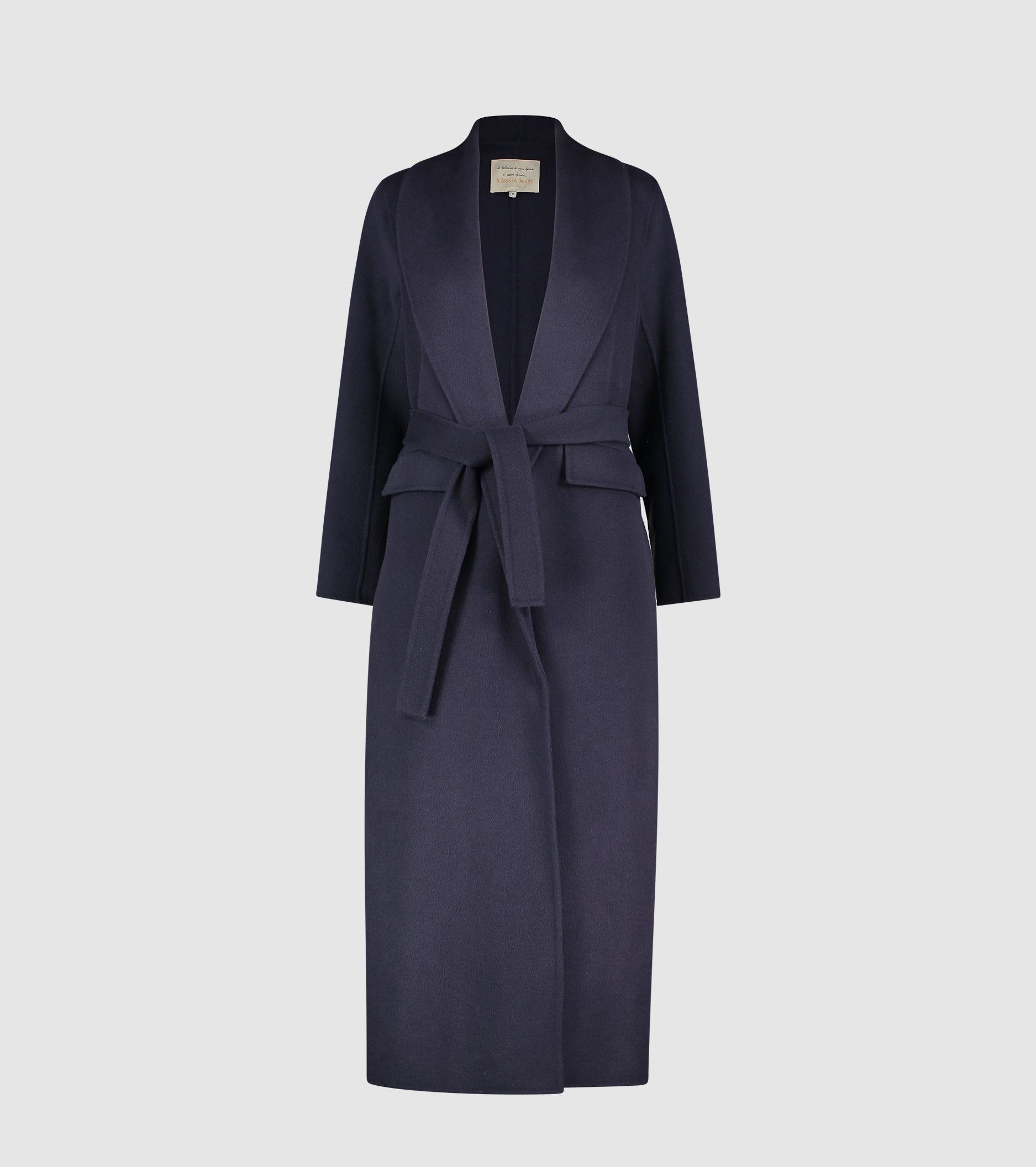 Cappotto lungo in lana con cintura