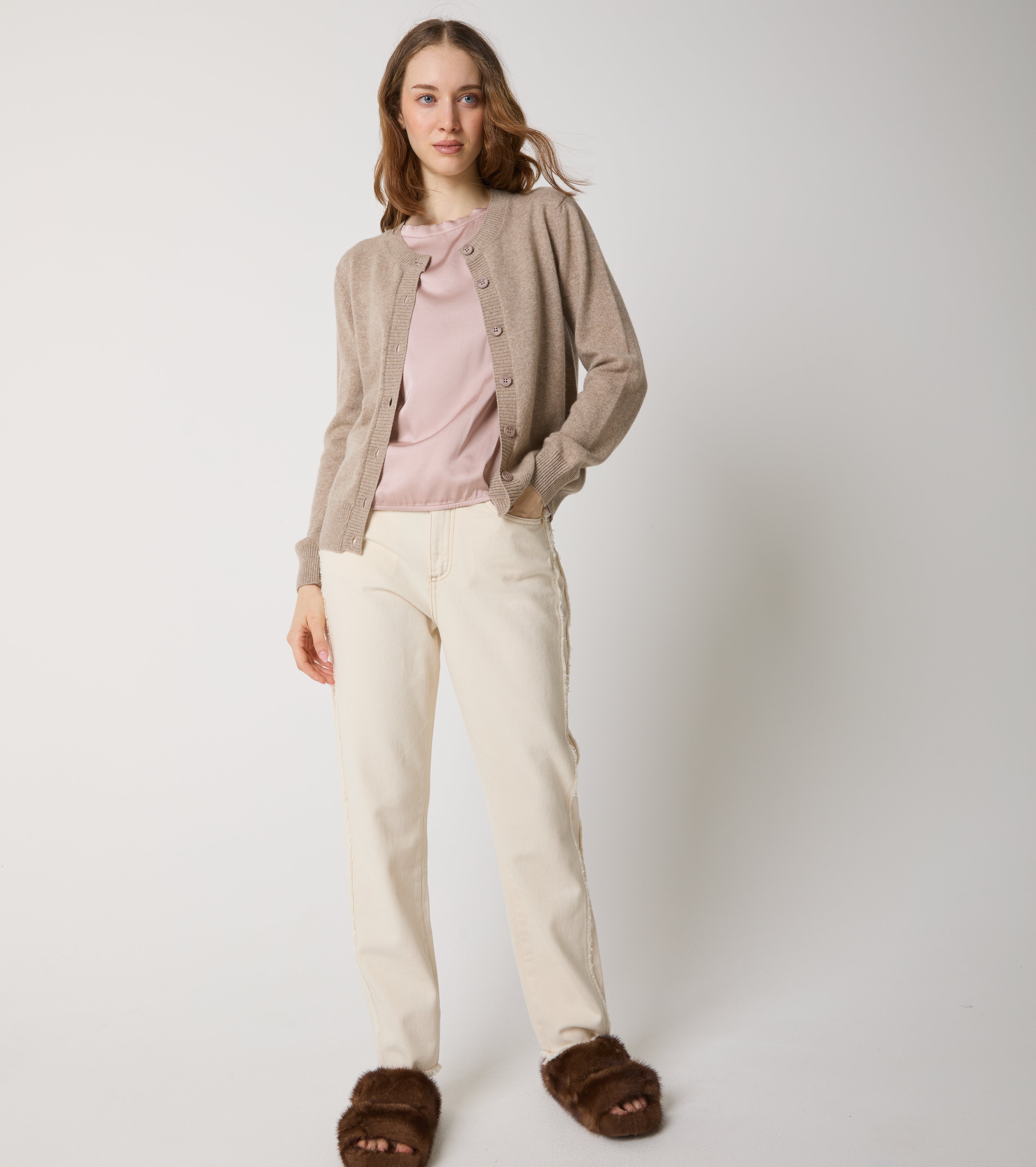 Cardigan girocollo in cashmere
