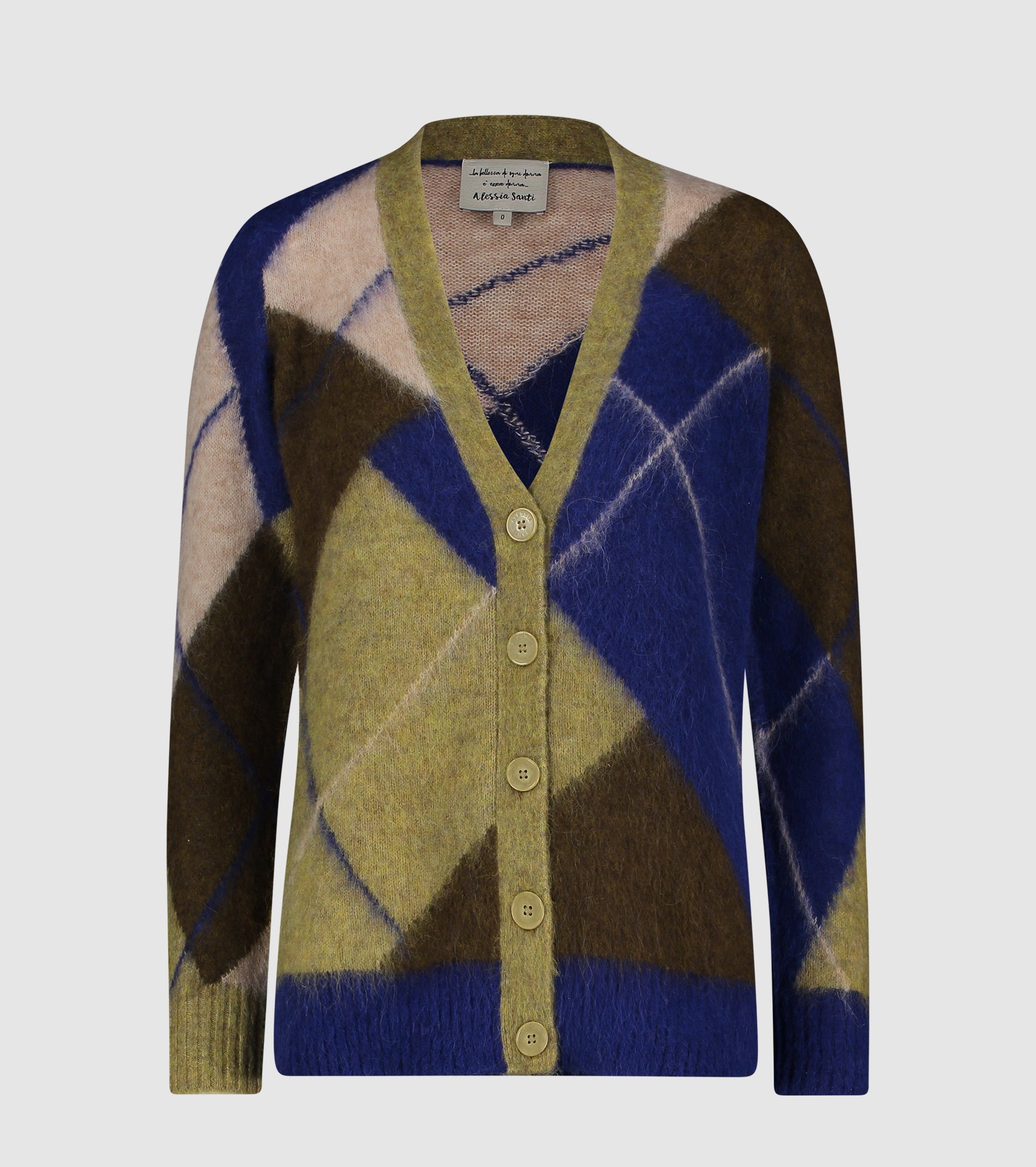 Cardigan in alpaca e lana argyle