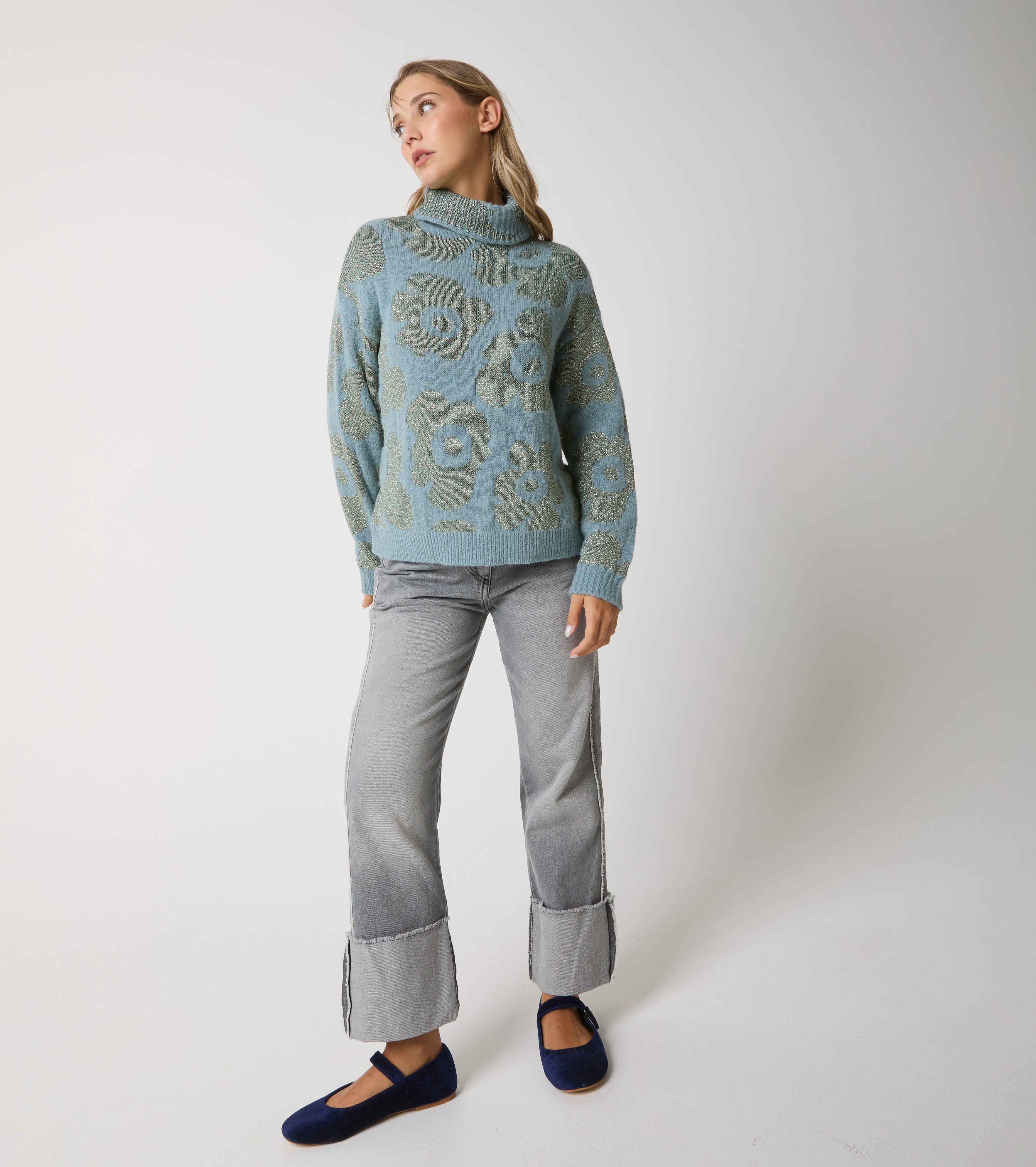 Jacquard alpaca and wool turtleneck sweater