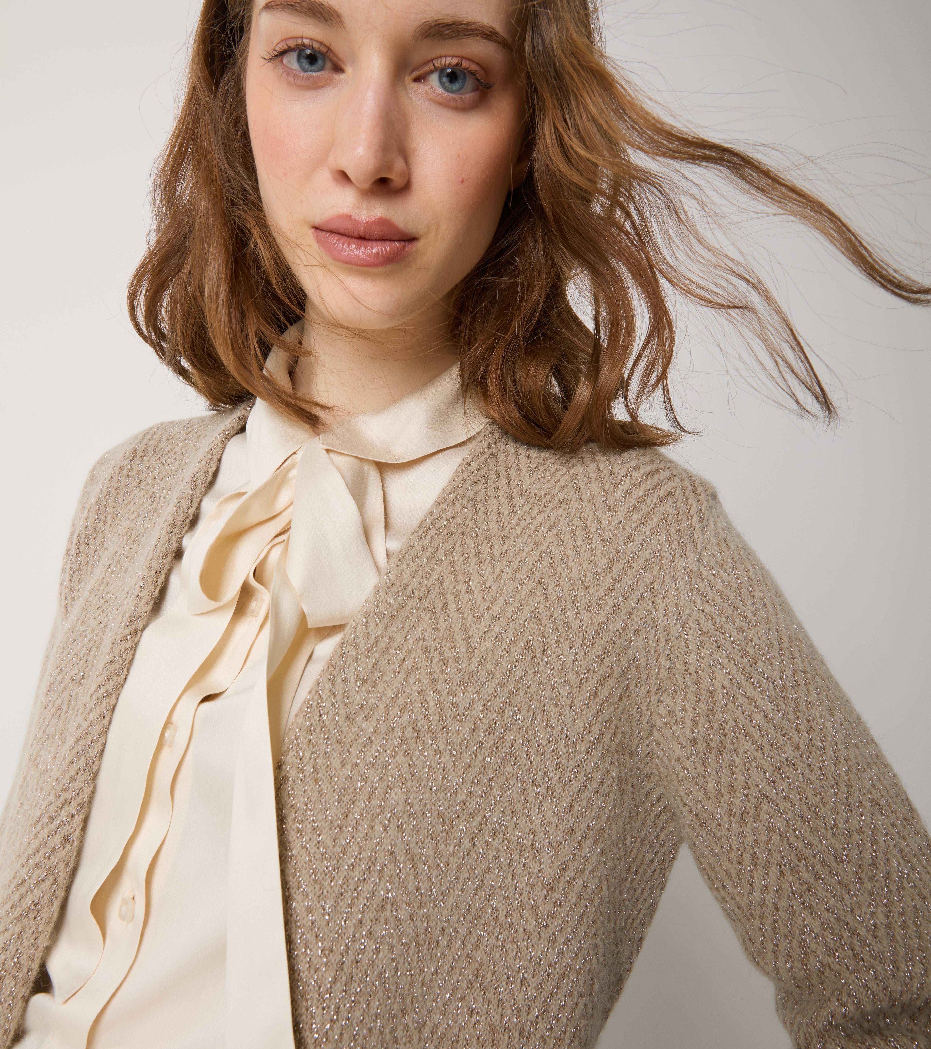 Cardigan corto in alpaca e lana chevron