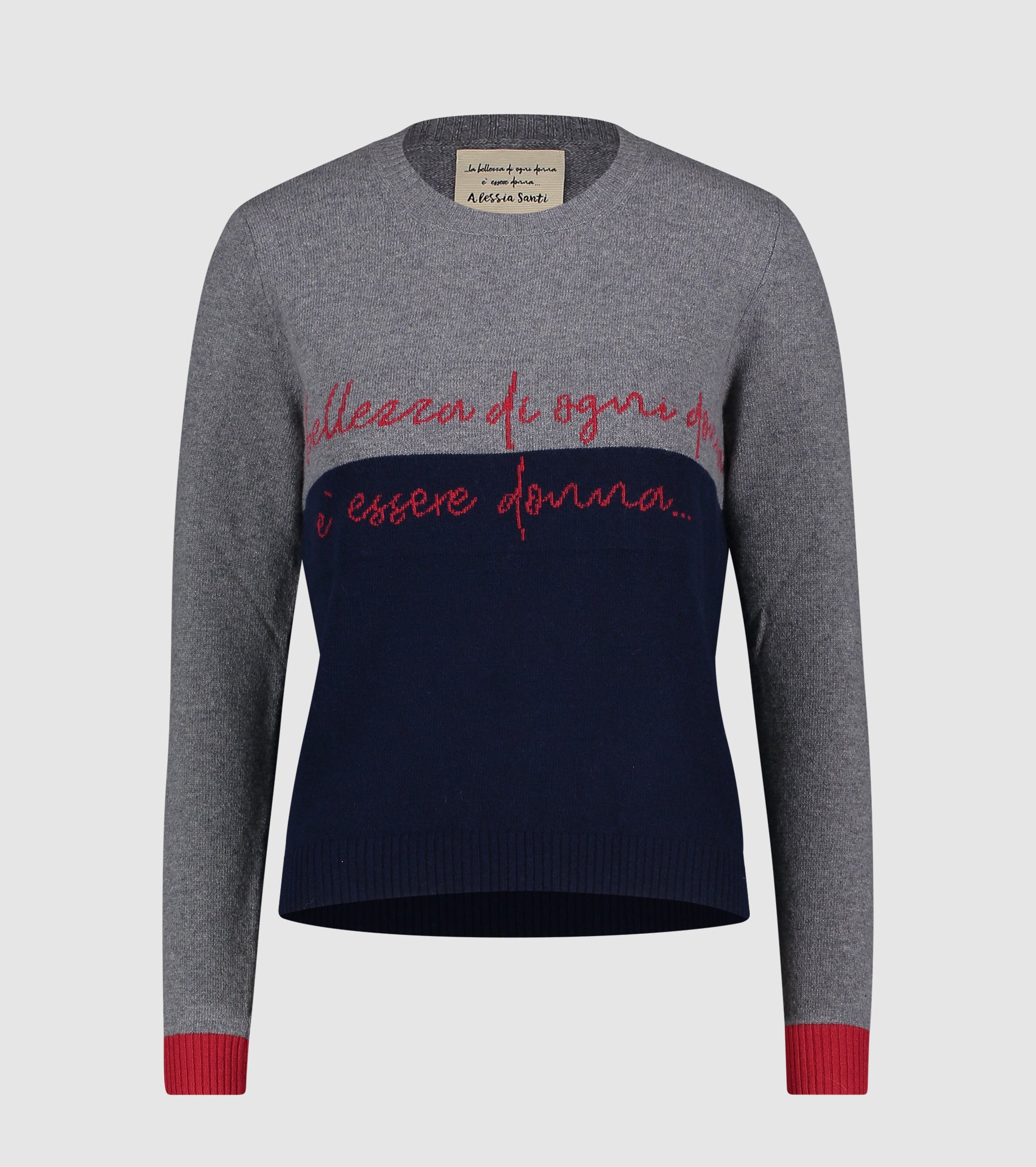 Sweater med rund hals i uld og kashmir med bogstaver
