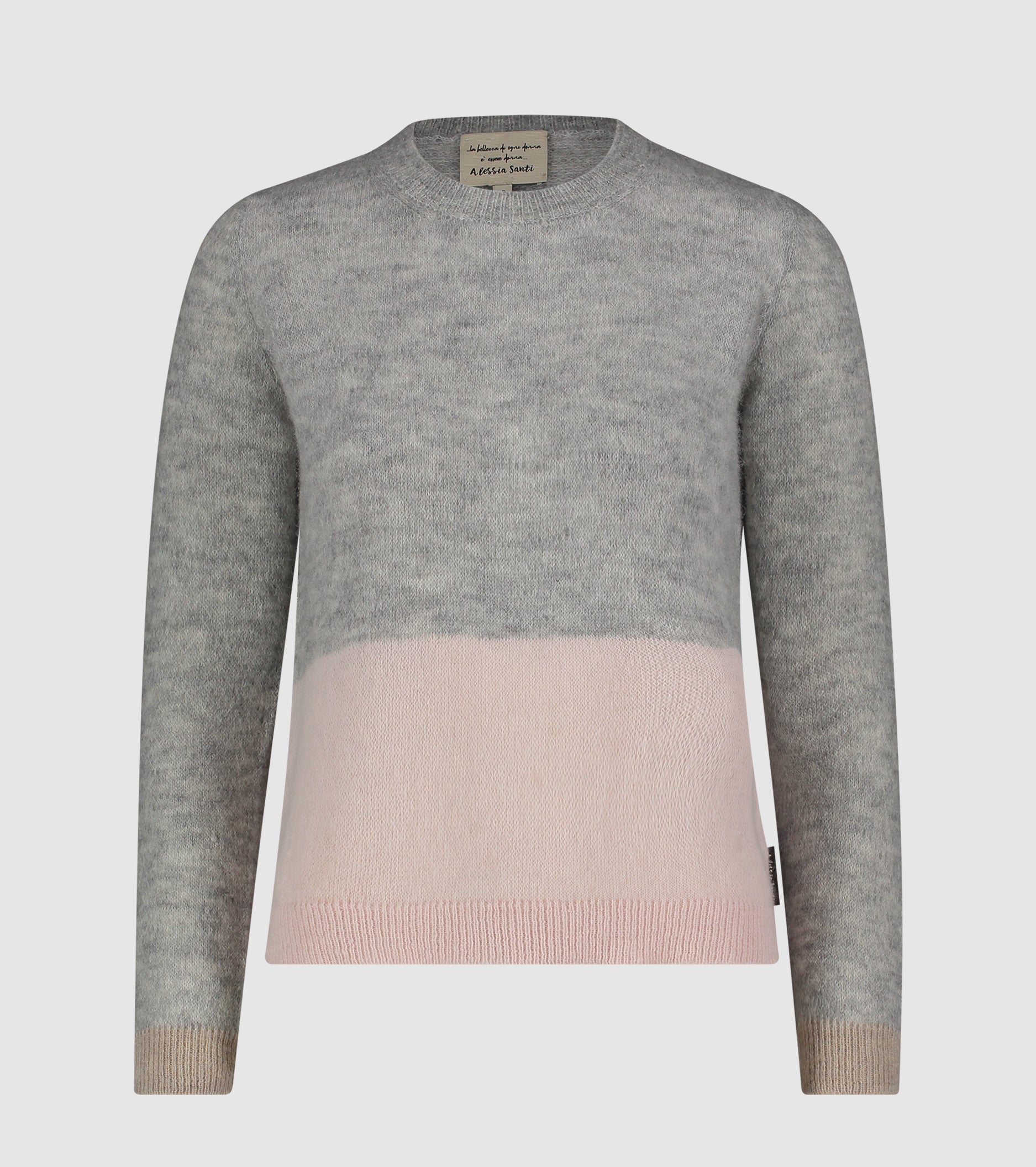Colour block-sweater med rund hals i alpaka og uld