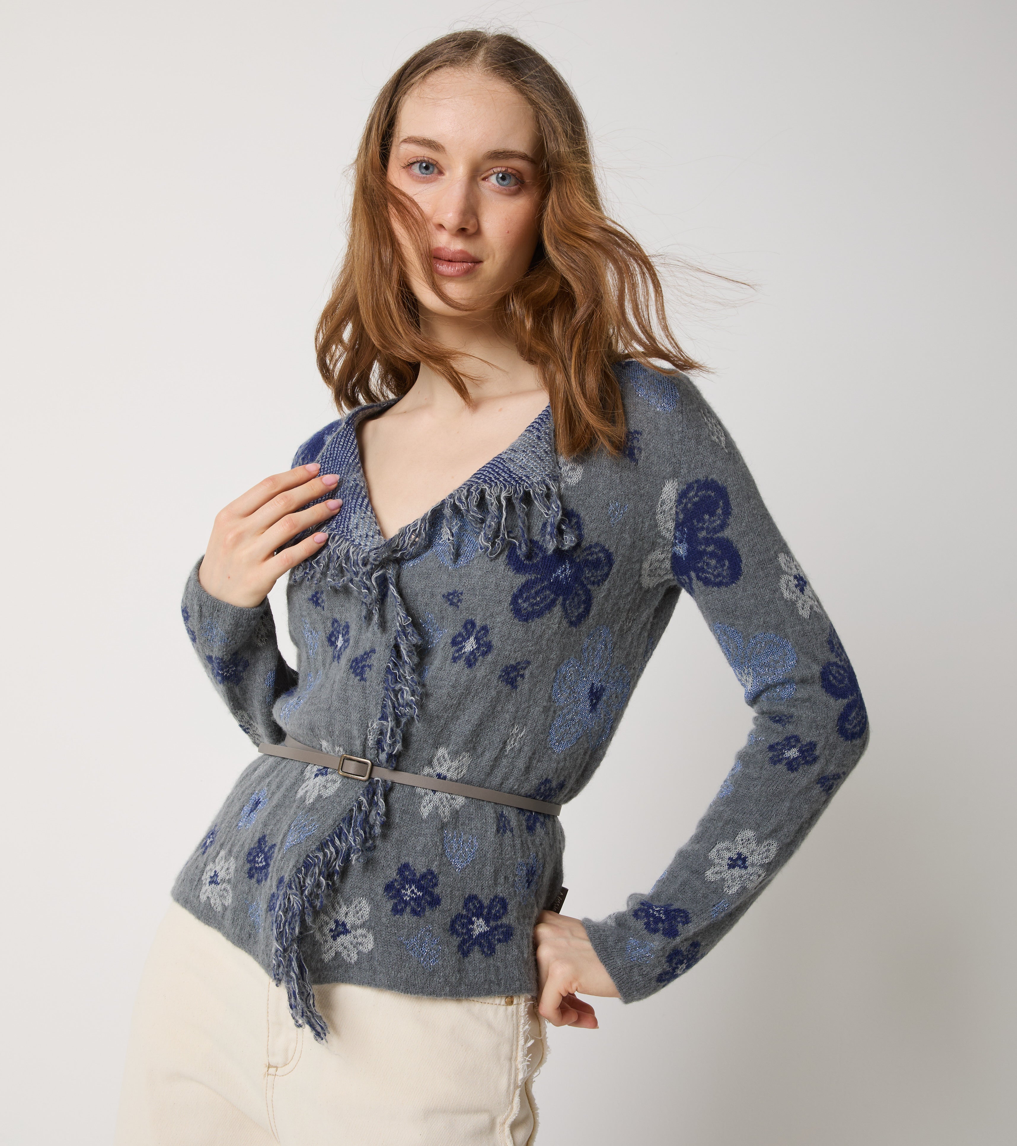 Cardigan in alpaca e cashmere jacquard