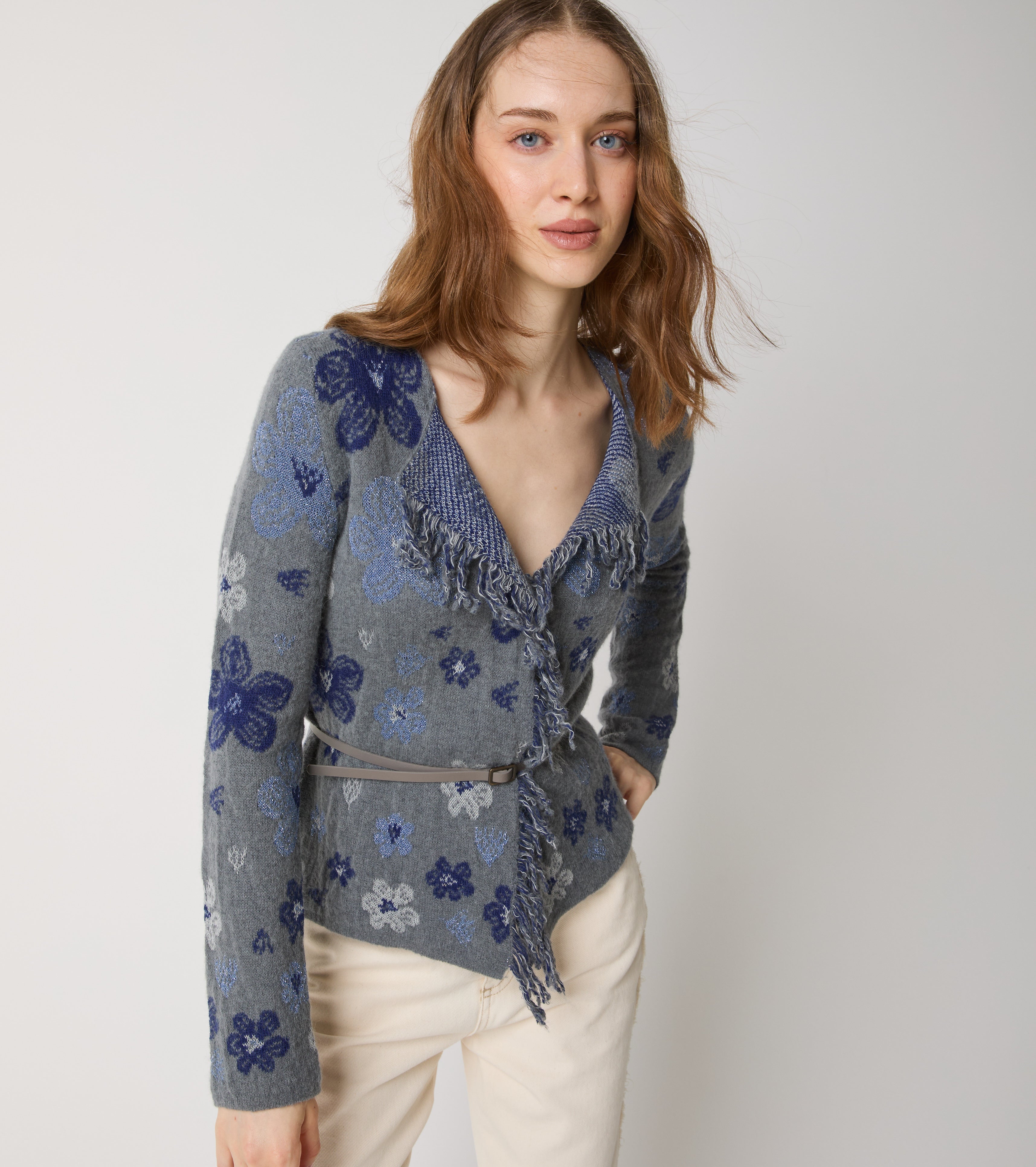 Cardigan in alpaca e cashmere jacquard