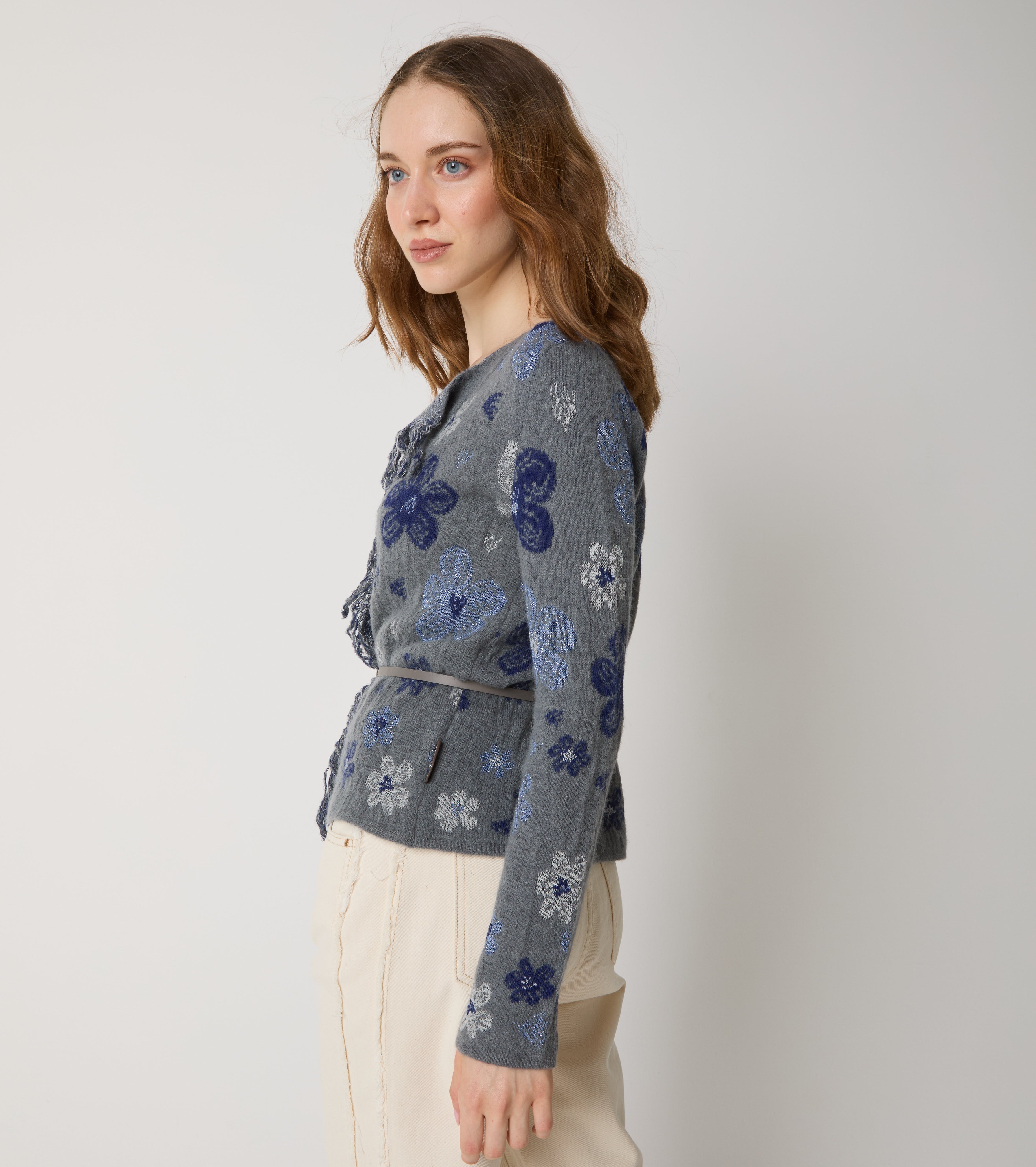 Cardigan in alpaca e cashmere jacquard