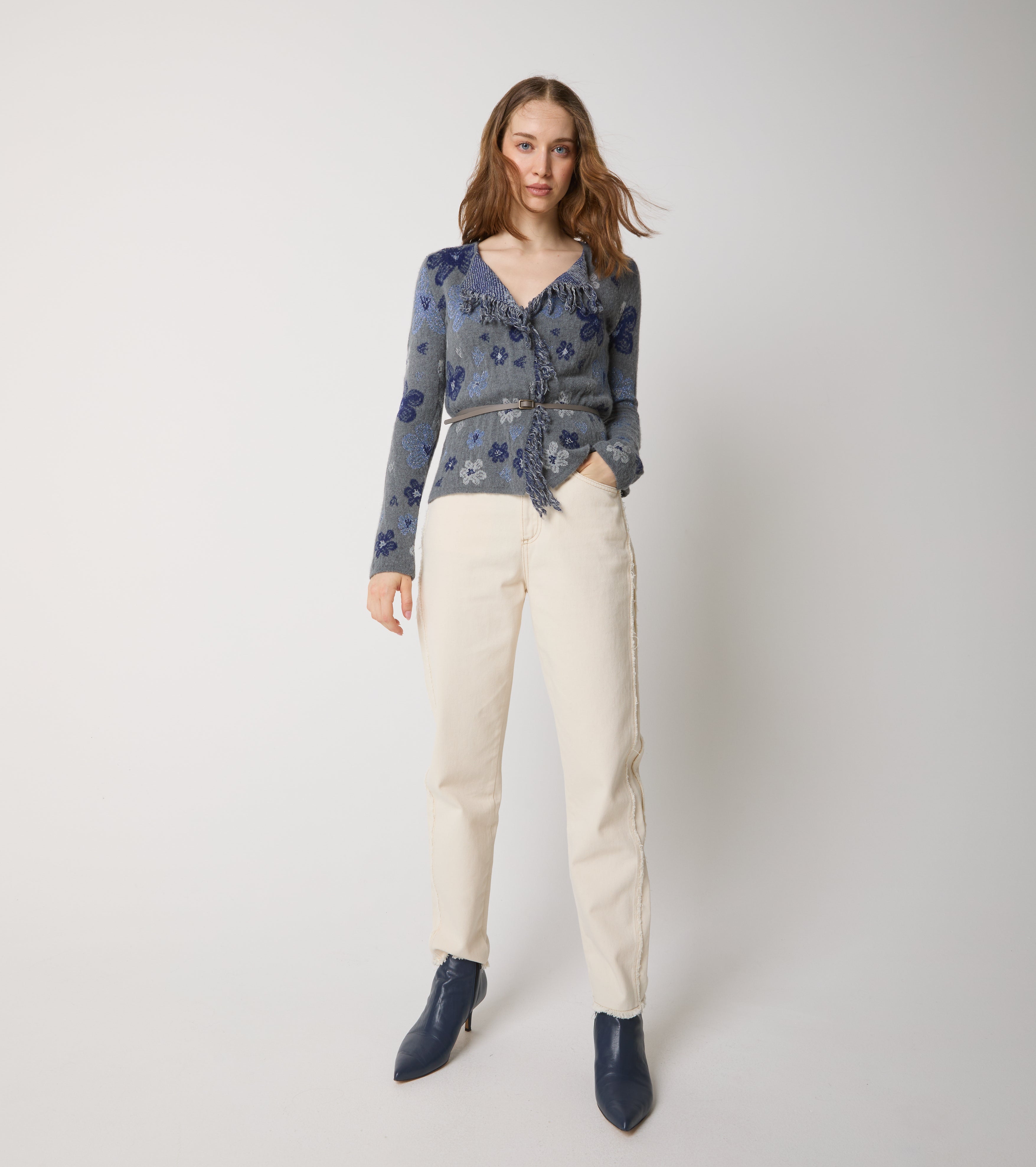 Cardigan in alpaca e cashmere jacquard