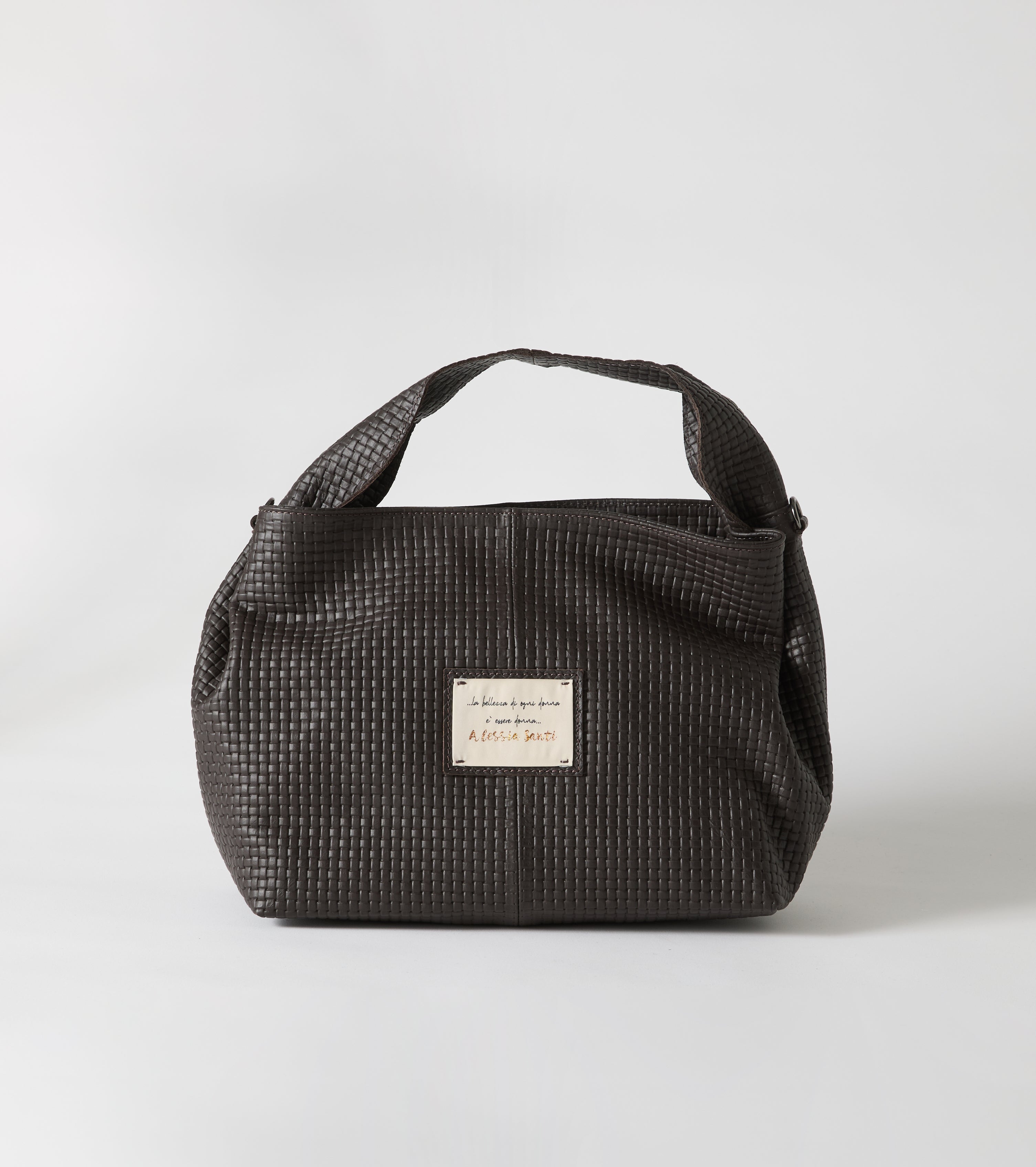 Borsa a mano in pelle con patch