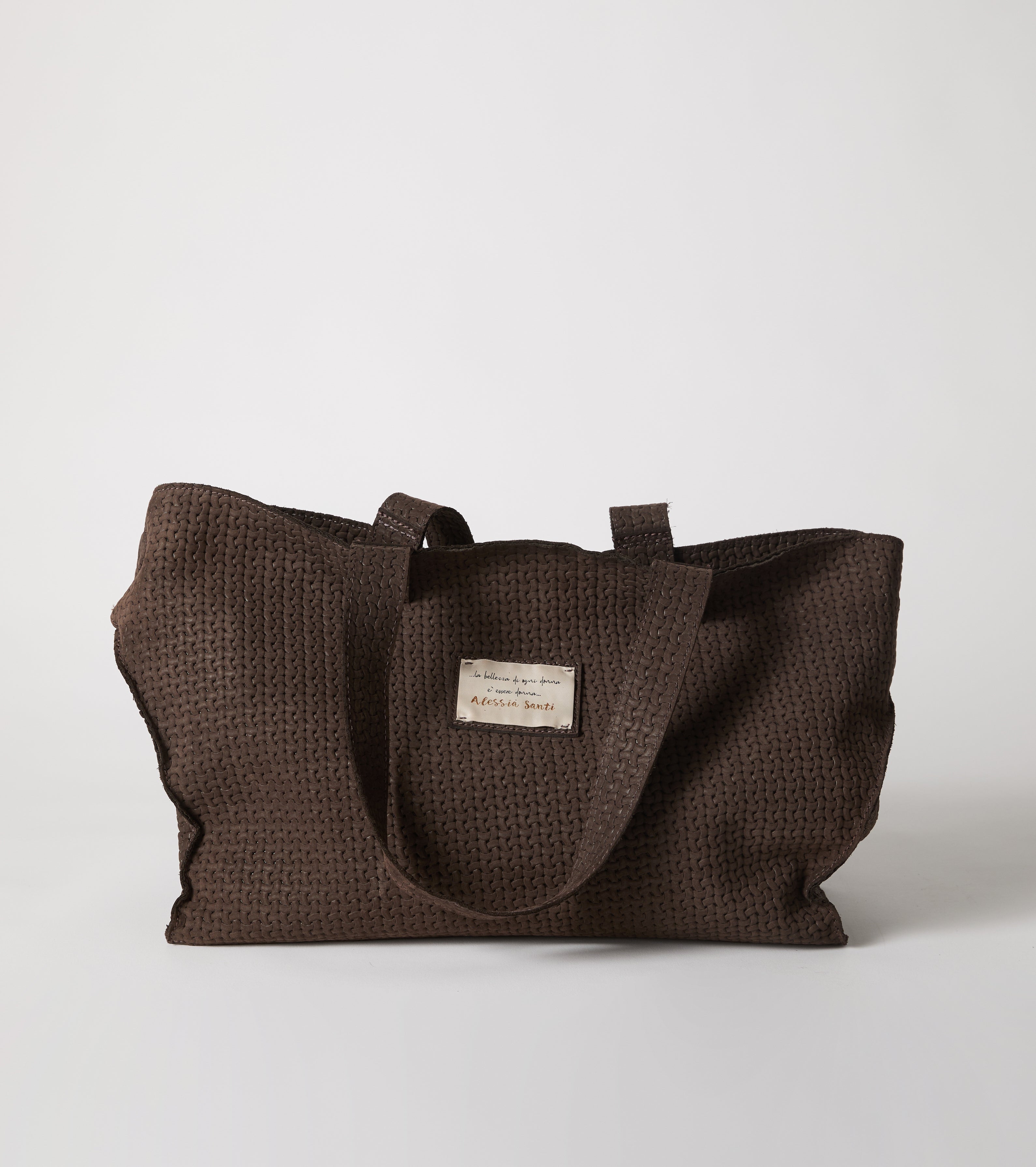 Borsa shopping in pelle con logo