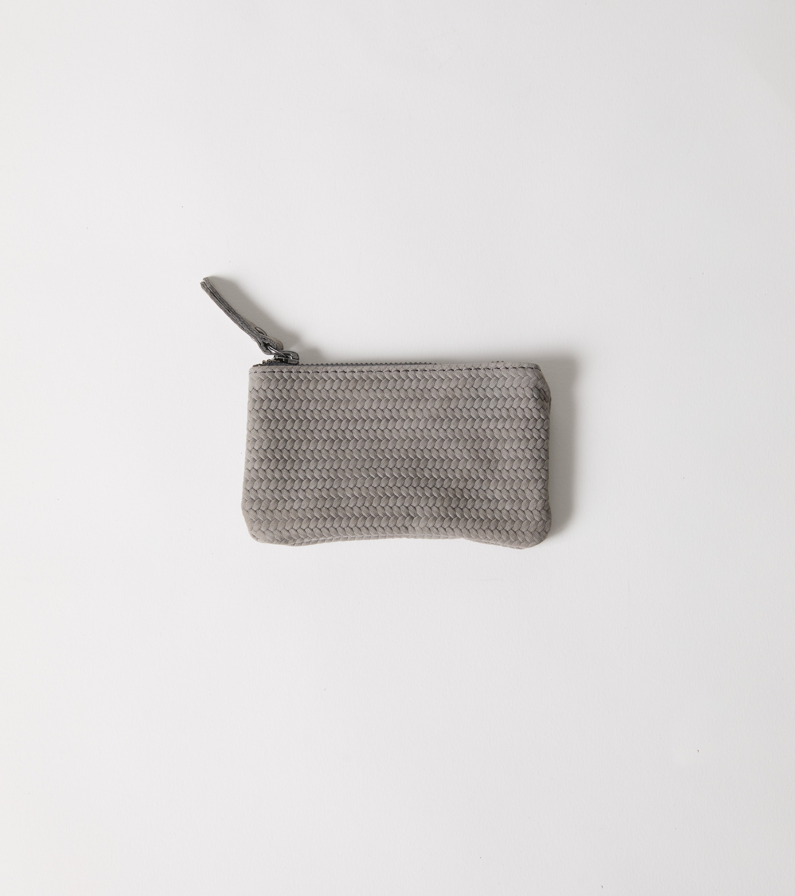 Portamonete in pelle intrecciata con zip
