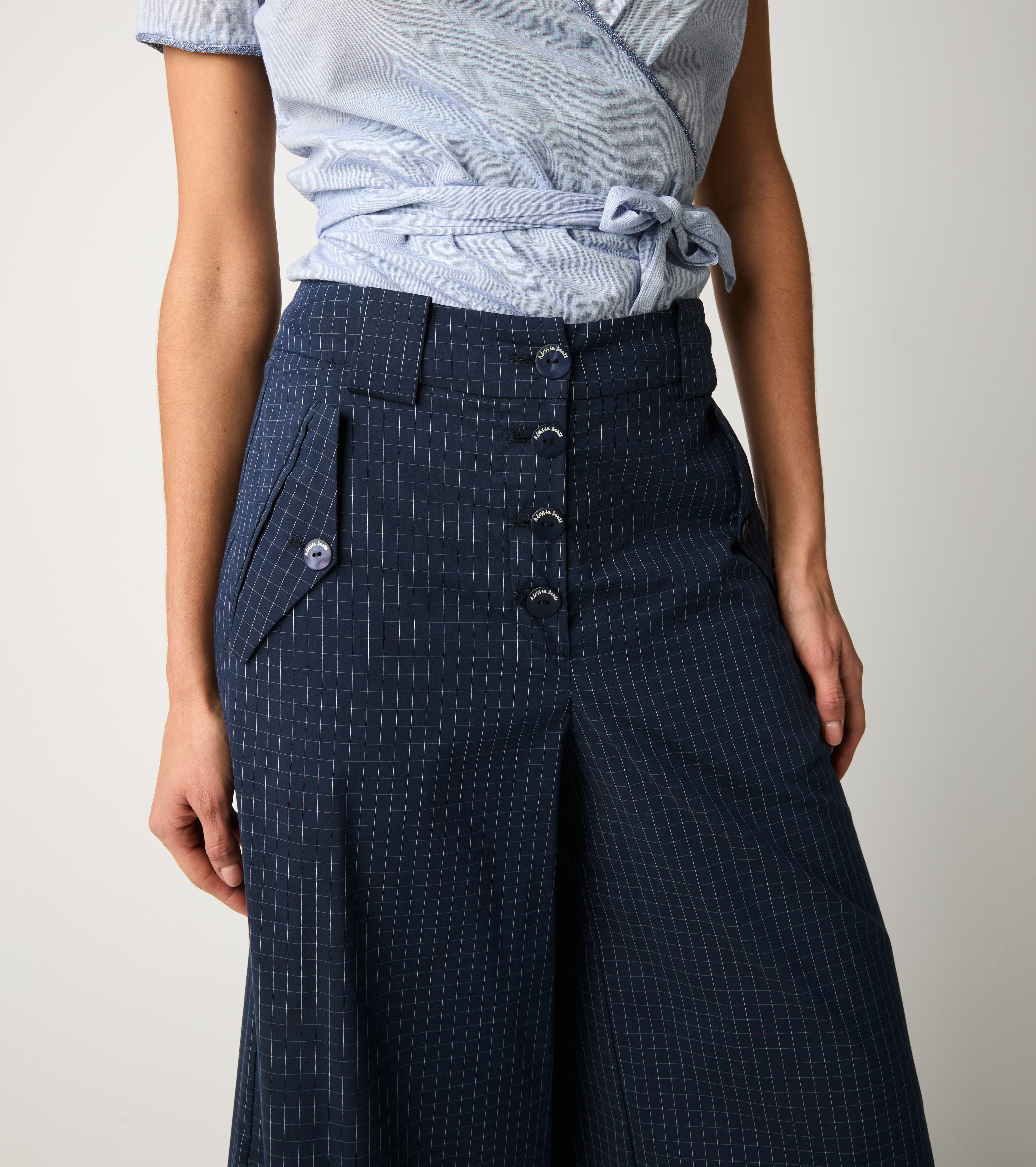 Palace trousers with blue check pattern