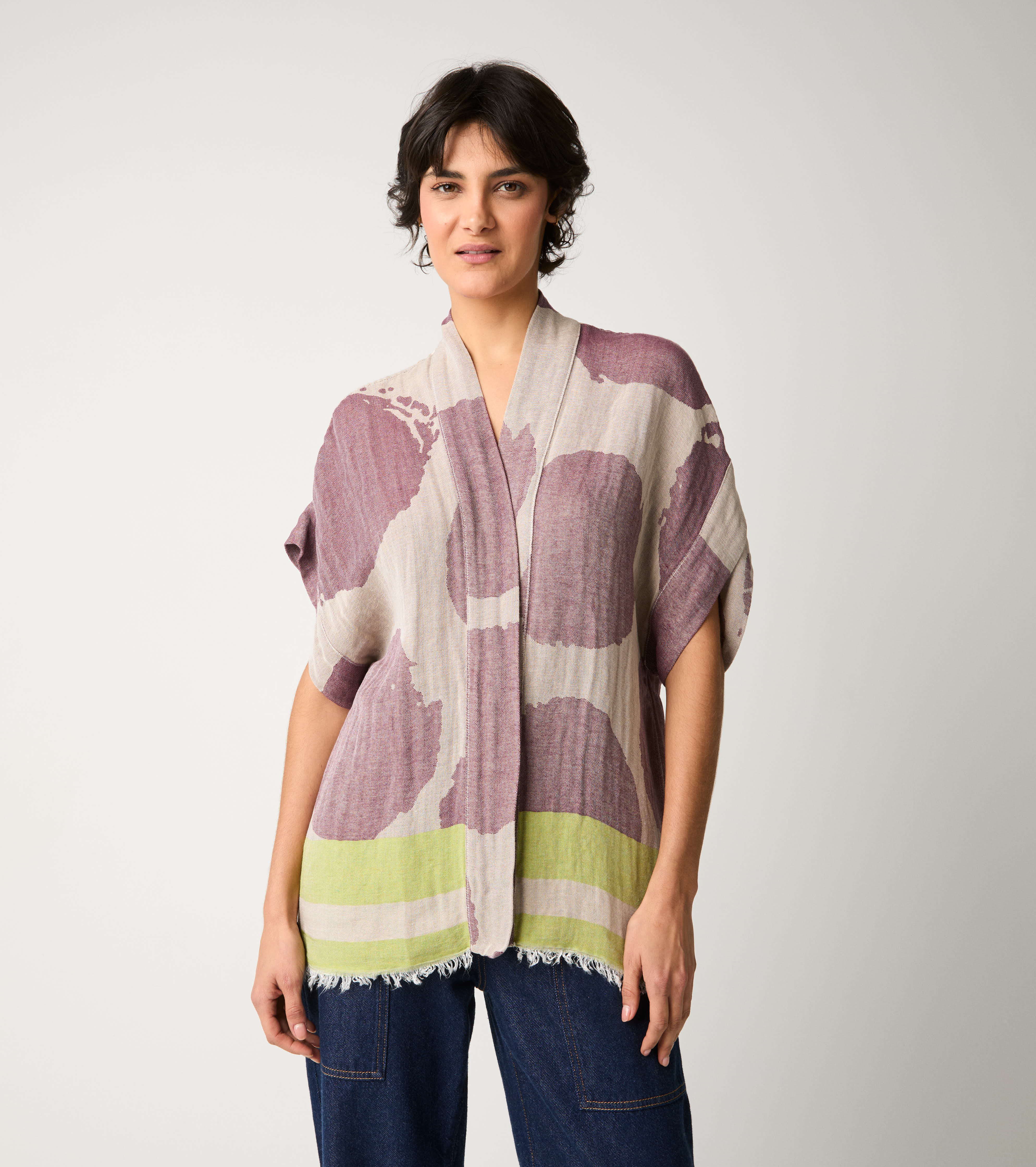 Cotton jacquard ash kimono jacket
