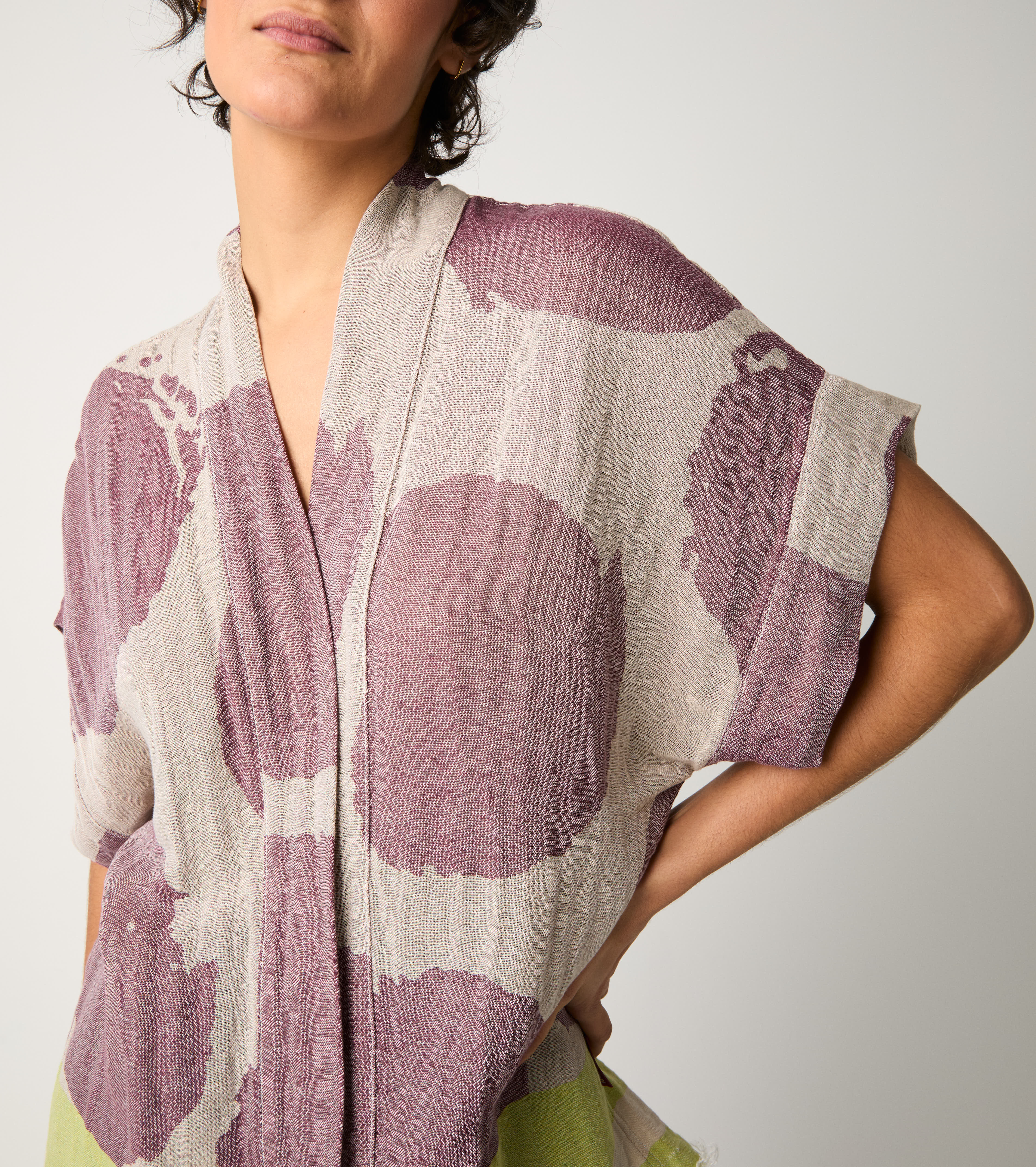 Cotton jacquard ash kimono jacket
