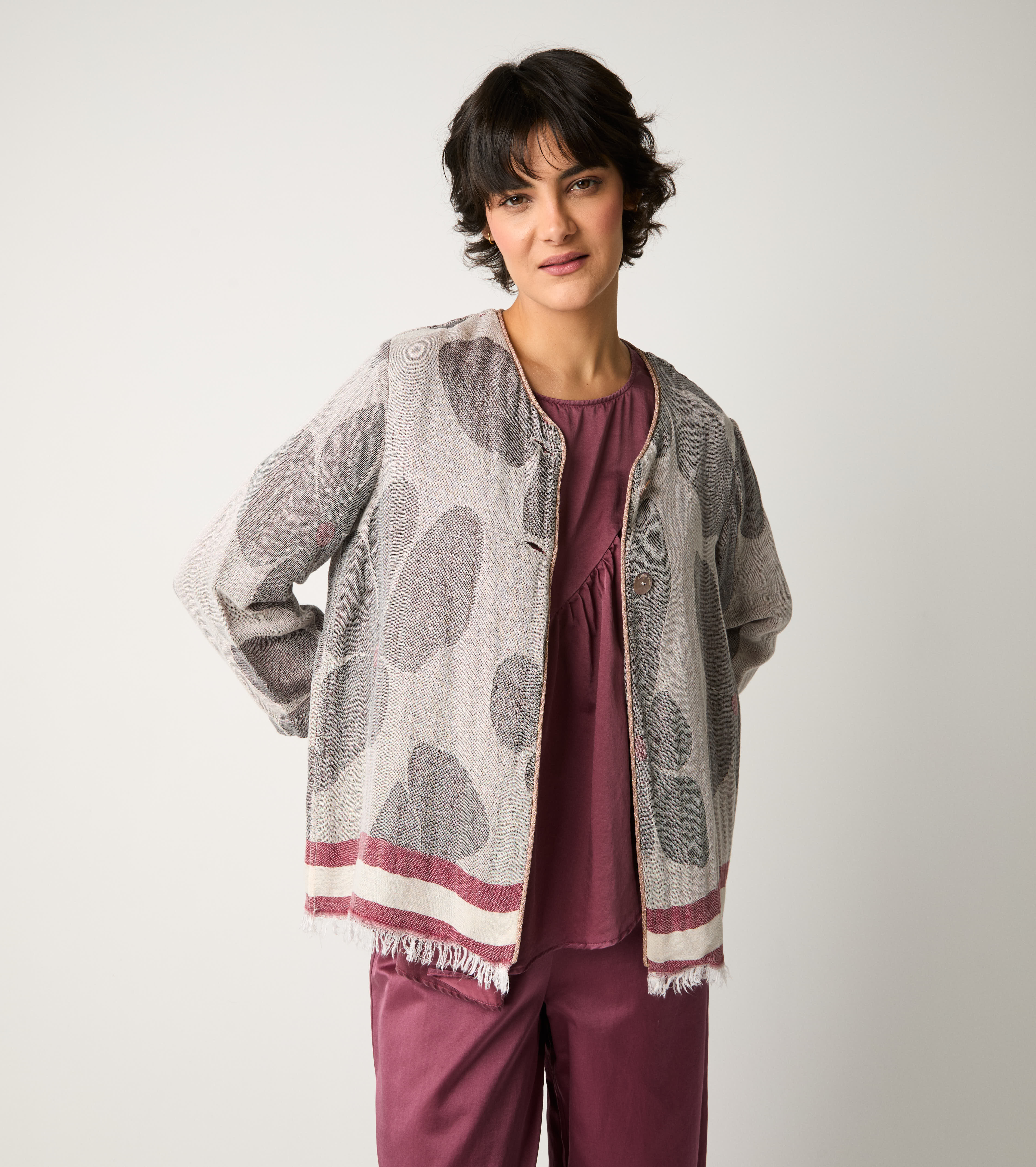 Giacca in cotone jacquard sabbia