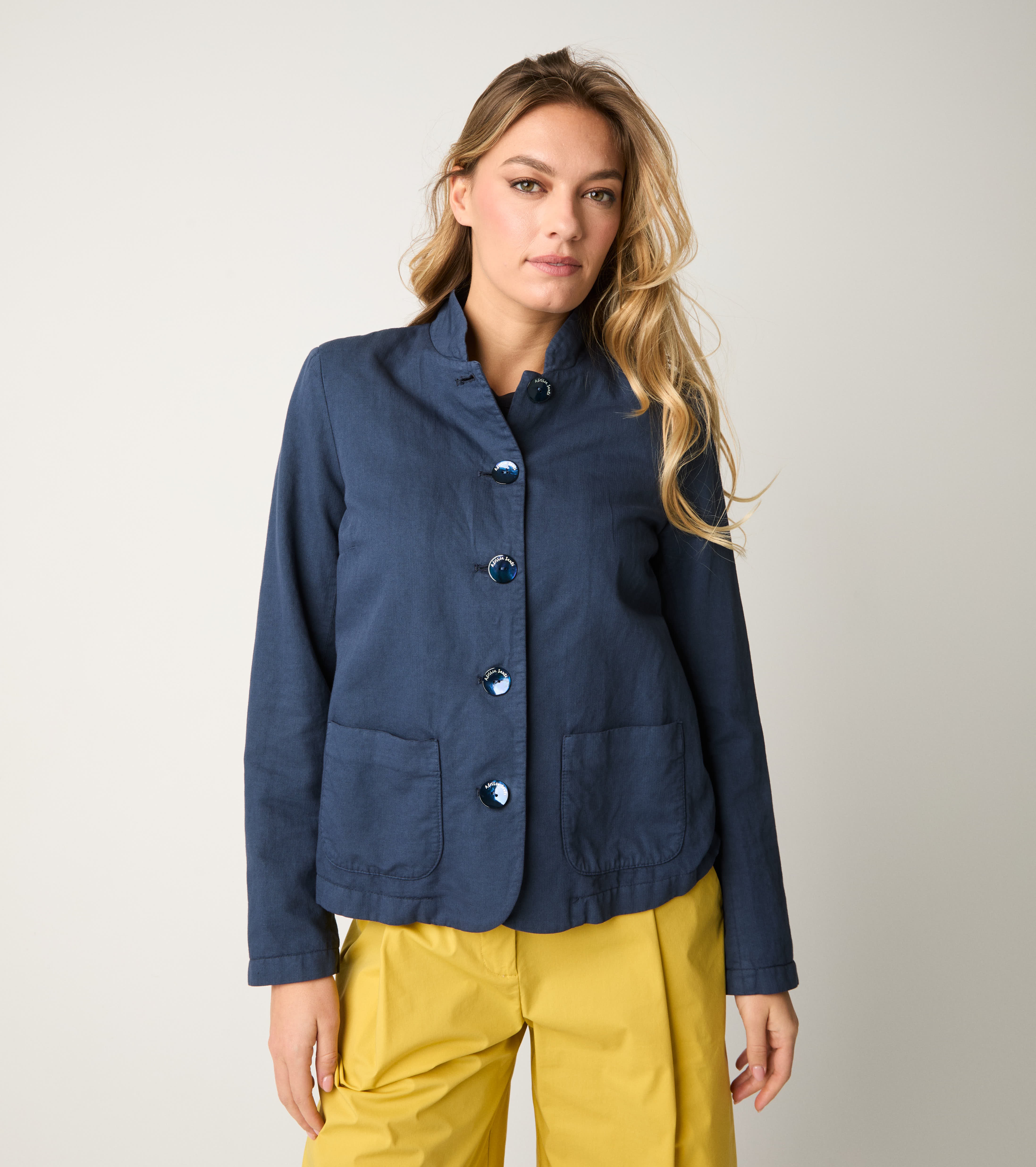 Giacca con collo alla coreana blu