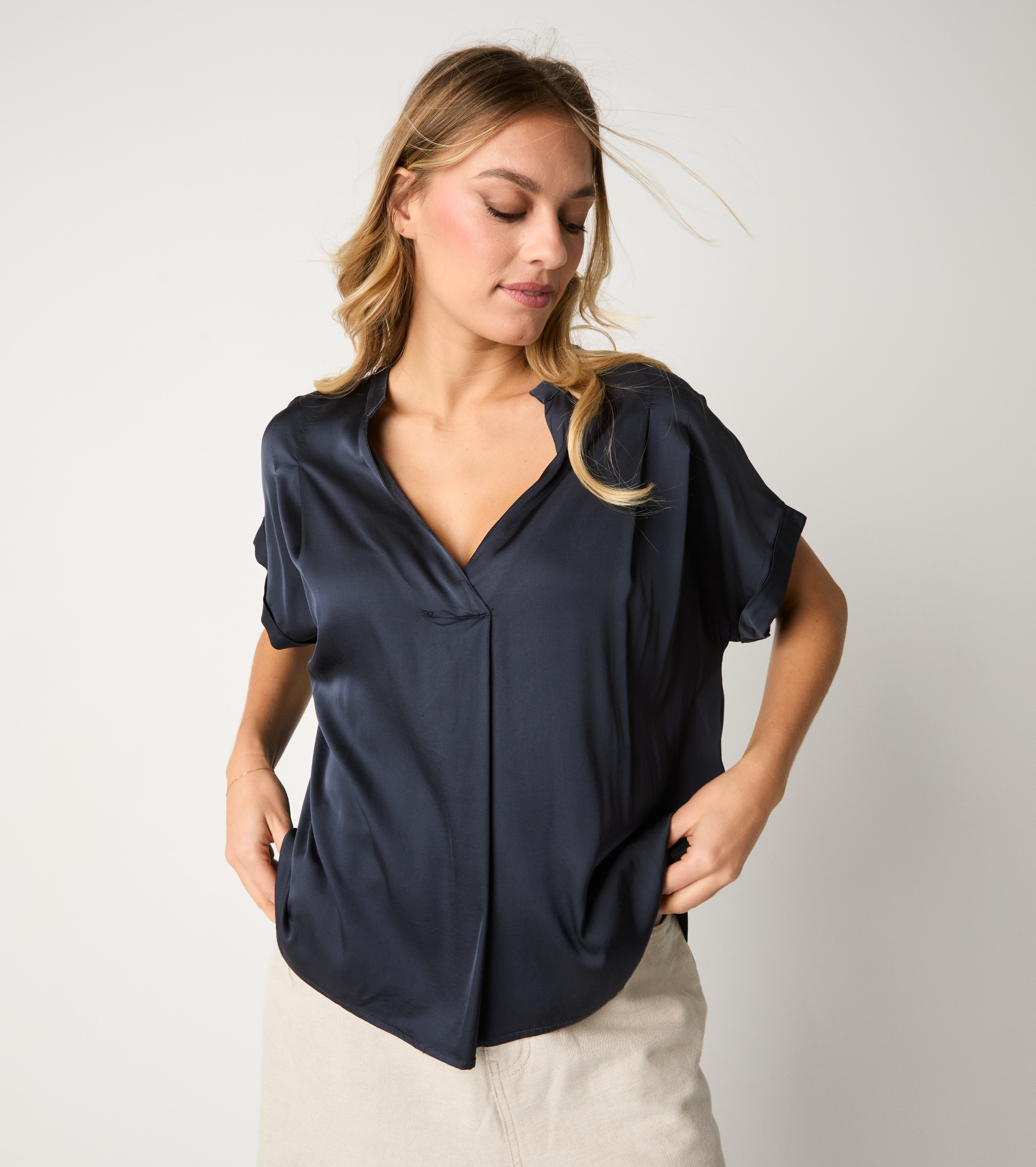 Blue short-sleeved blouse