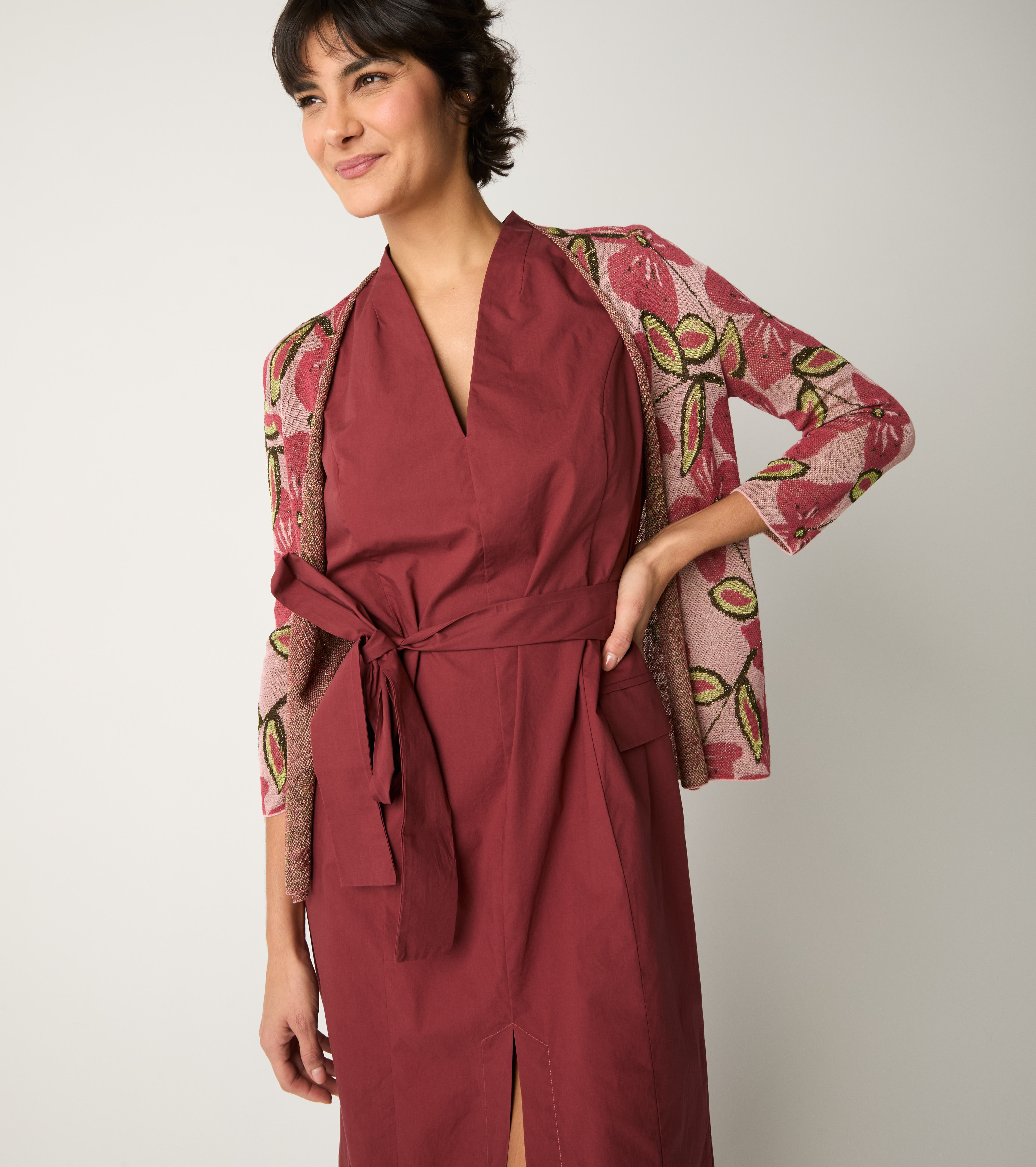 Cardigan jacquard con scollo a V ombretto