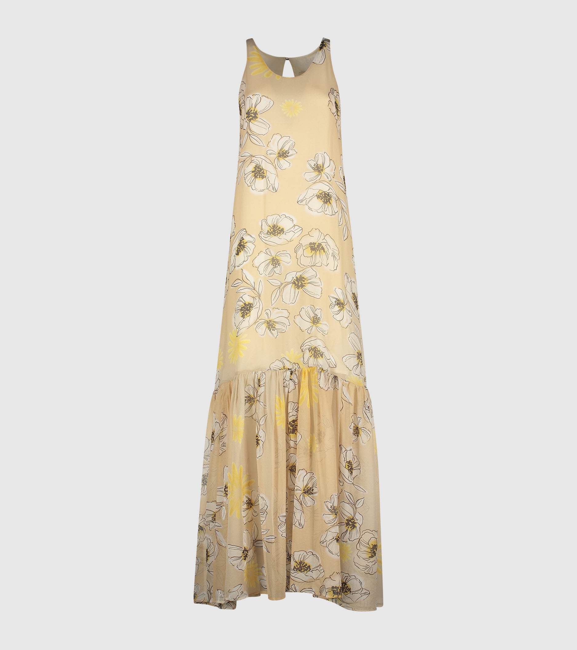 Peach floral silk long dress