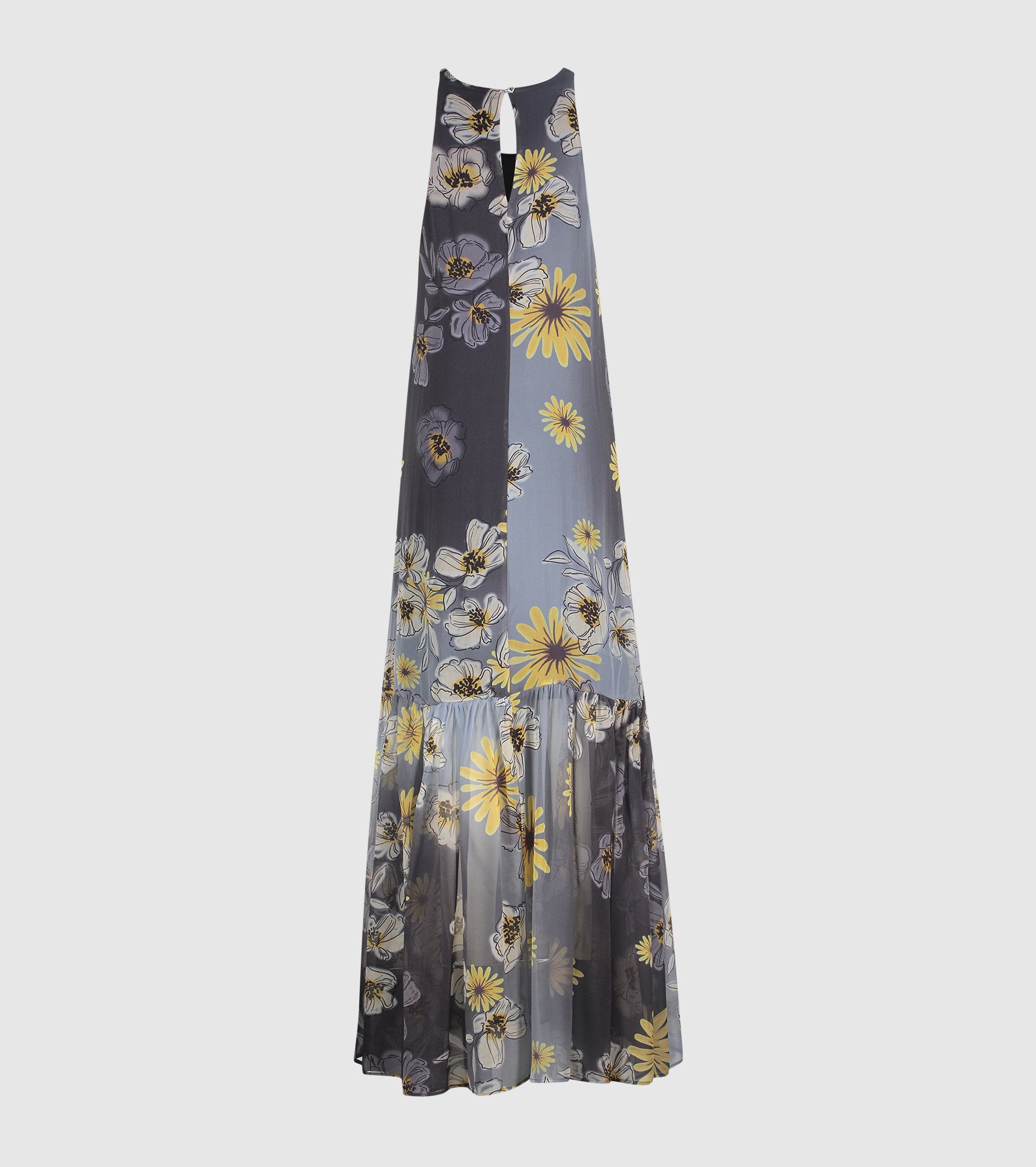 Blue floral silk long dress