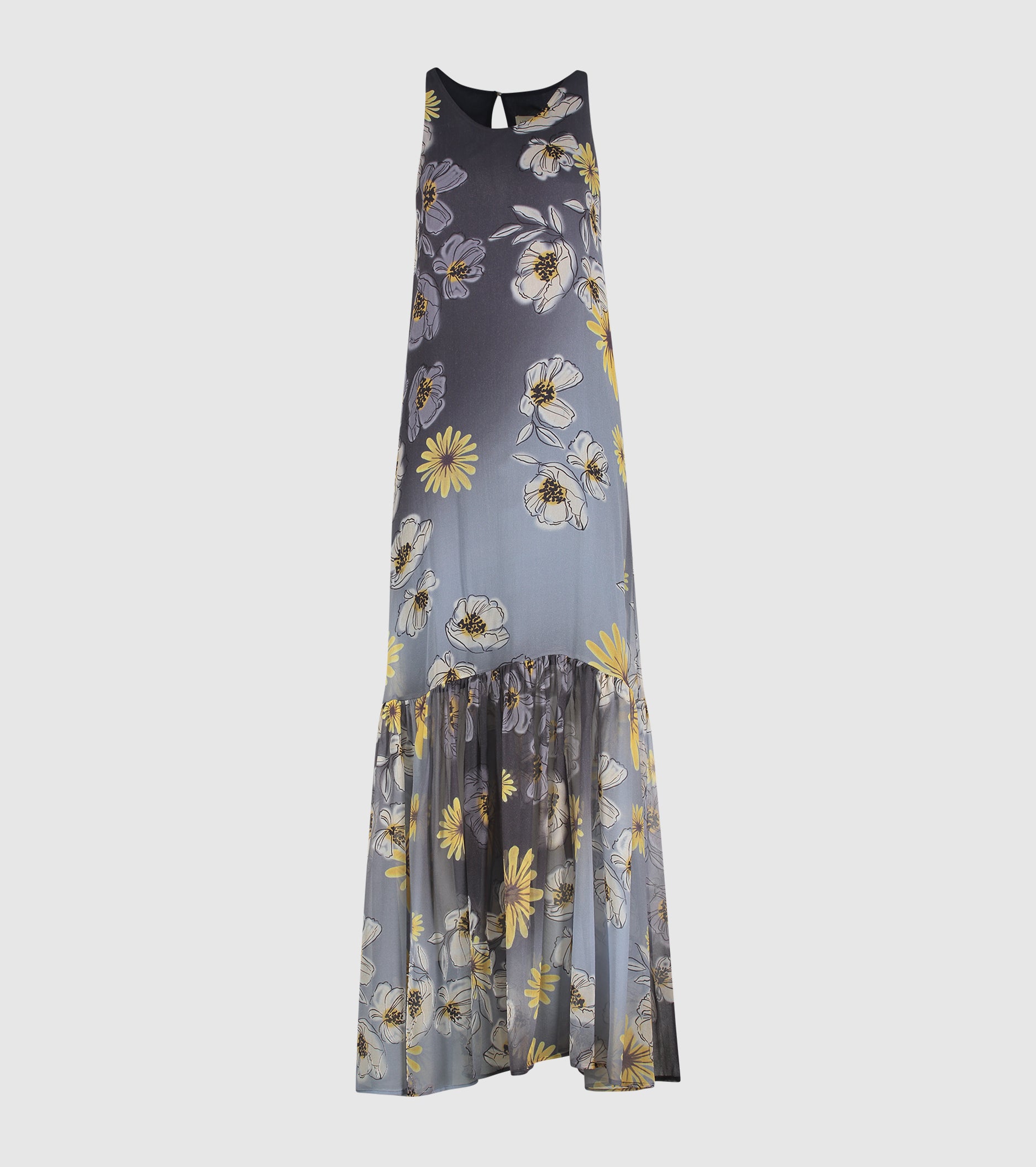 Blue floral silk long dress
