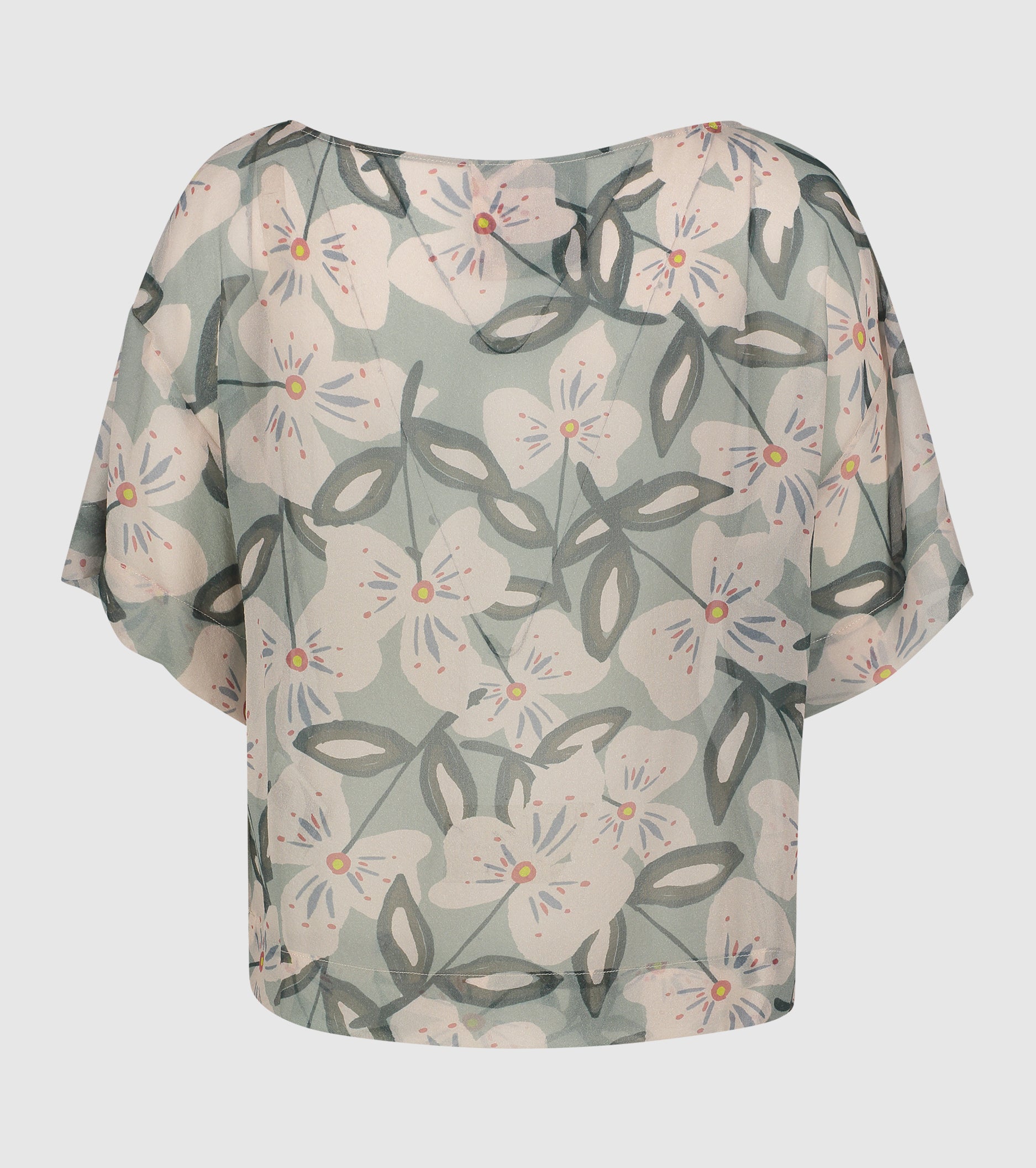 Blusa floreale con scollo a barca salvia