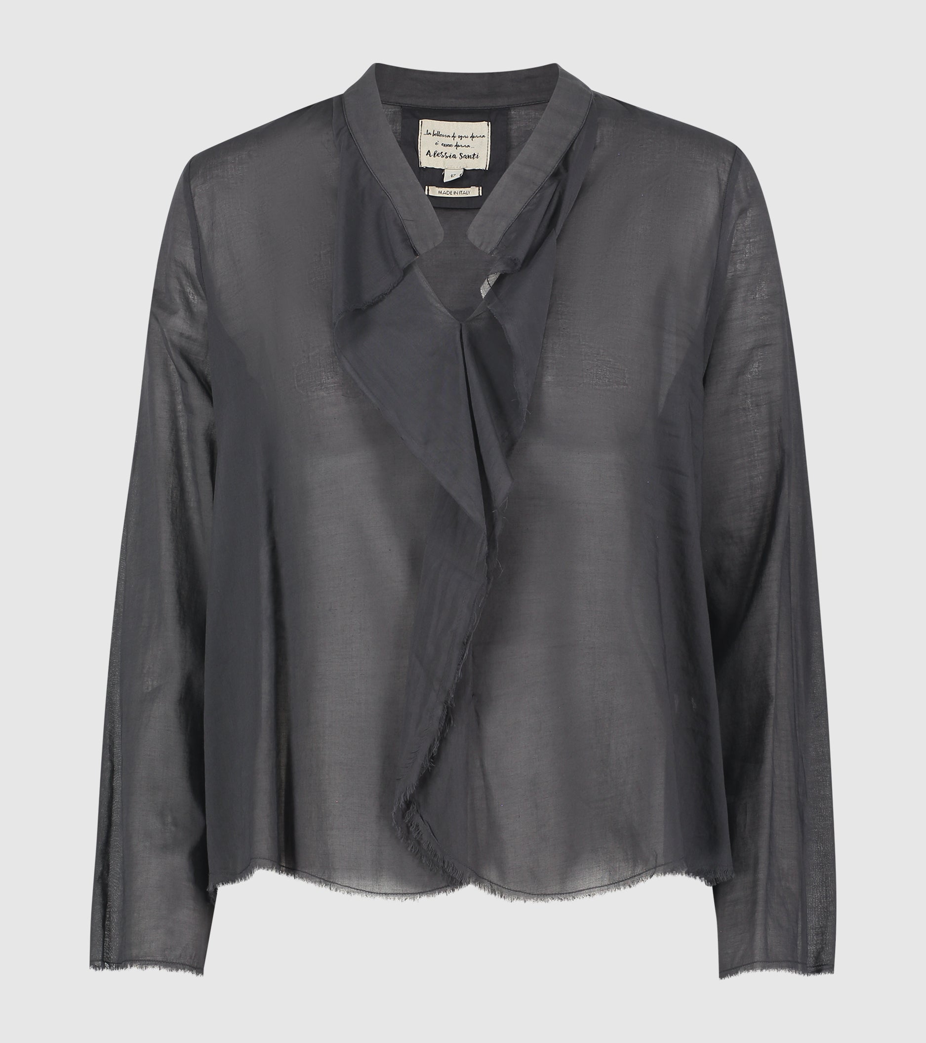 Blusa con volant e maniche lunghe lavagna