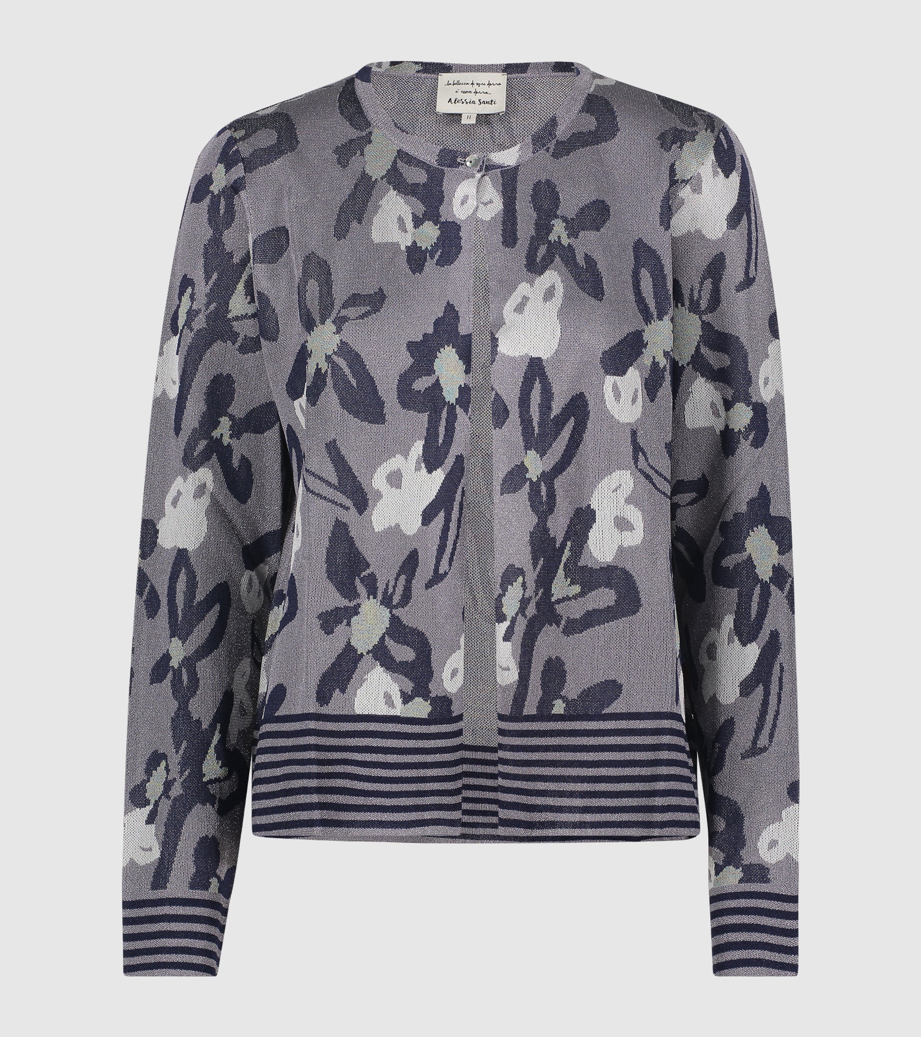 Cardigan jacquard con collo a giro silver