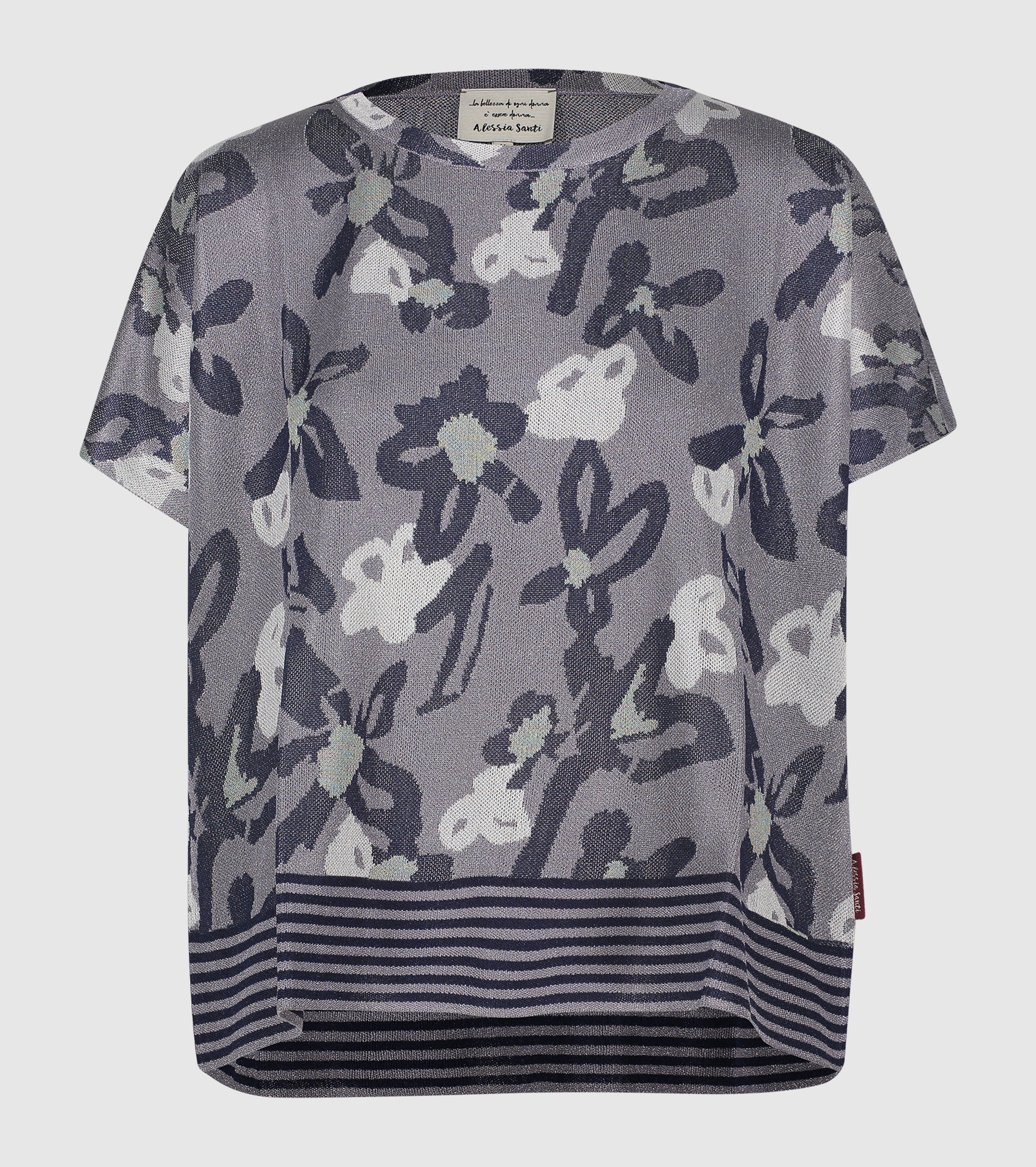 Jacquard T-shirt with short silver sleeves