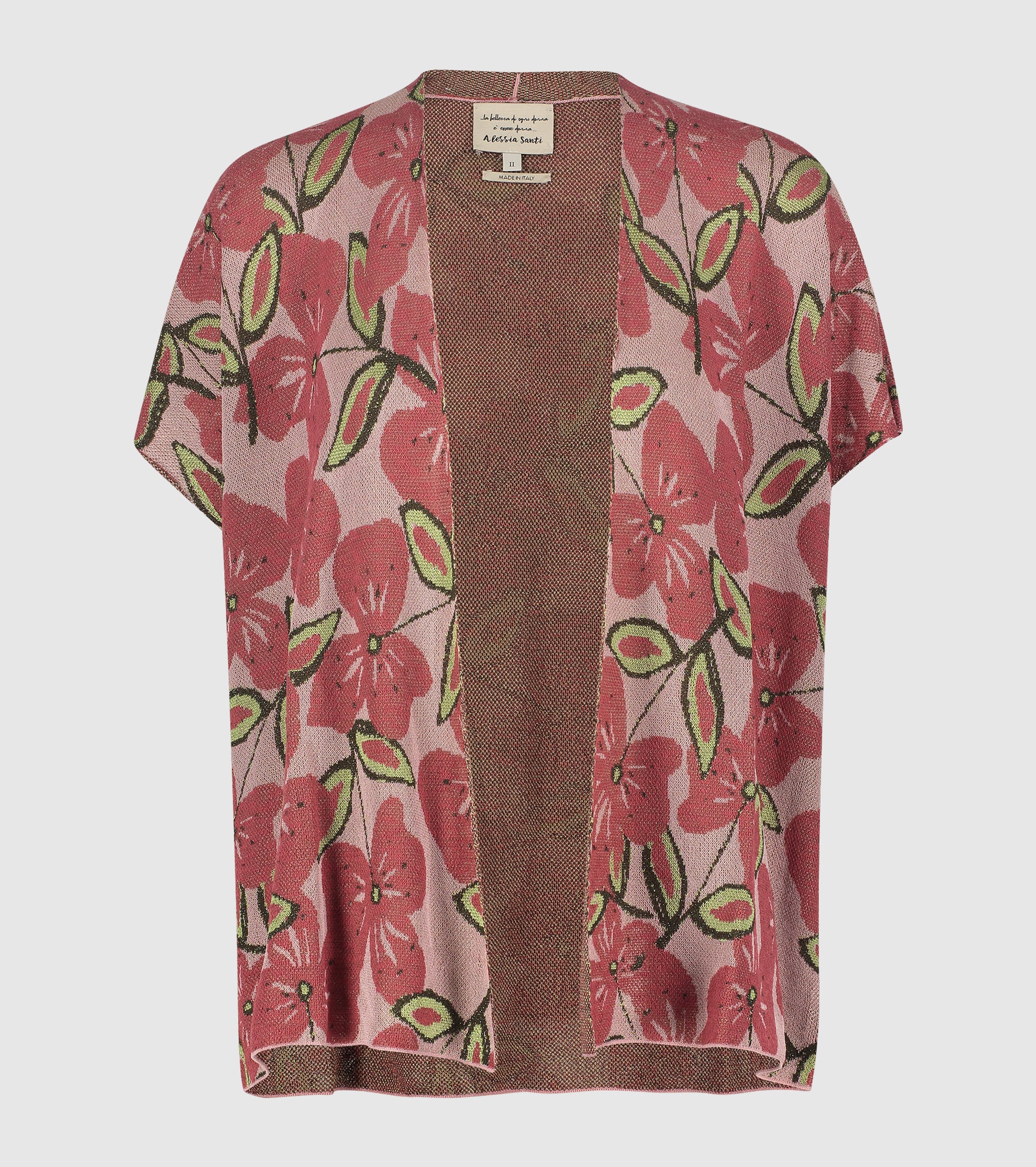 Cardigan jacquard con maniche corte ombretto