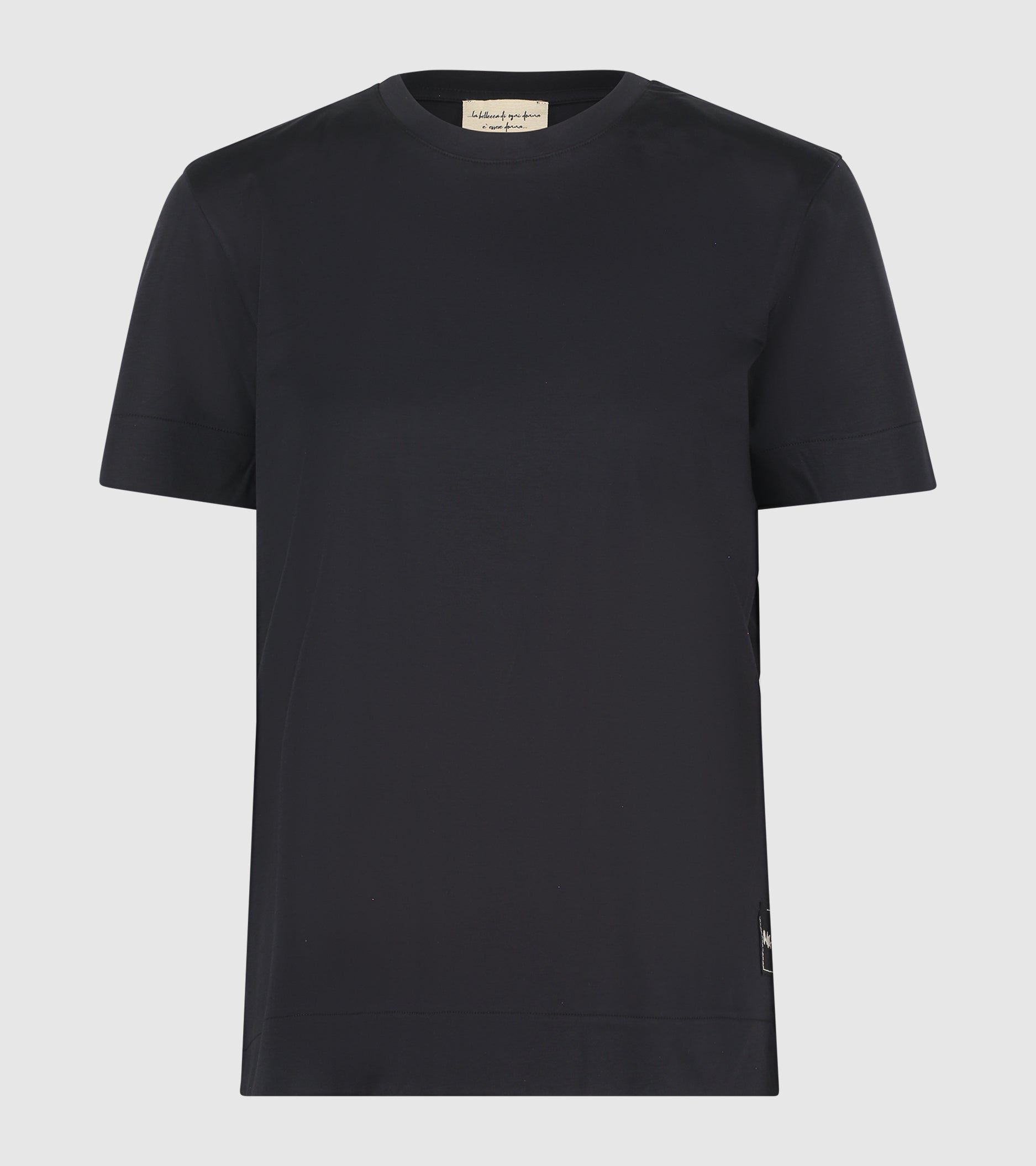 Crew-neck T-shirt with black logo patch